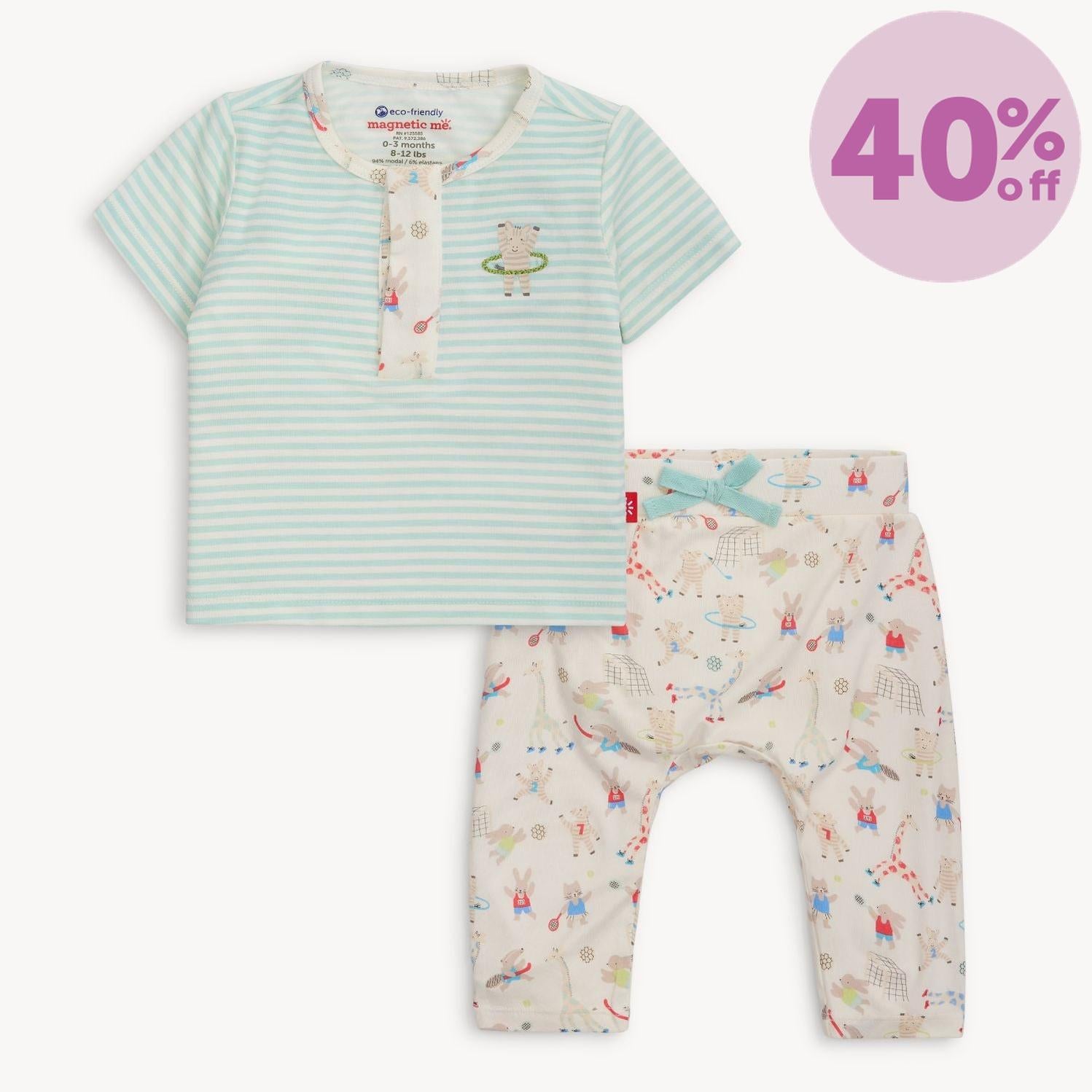 furry field day modal magnetic roll around short sleeve henley top + pant set