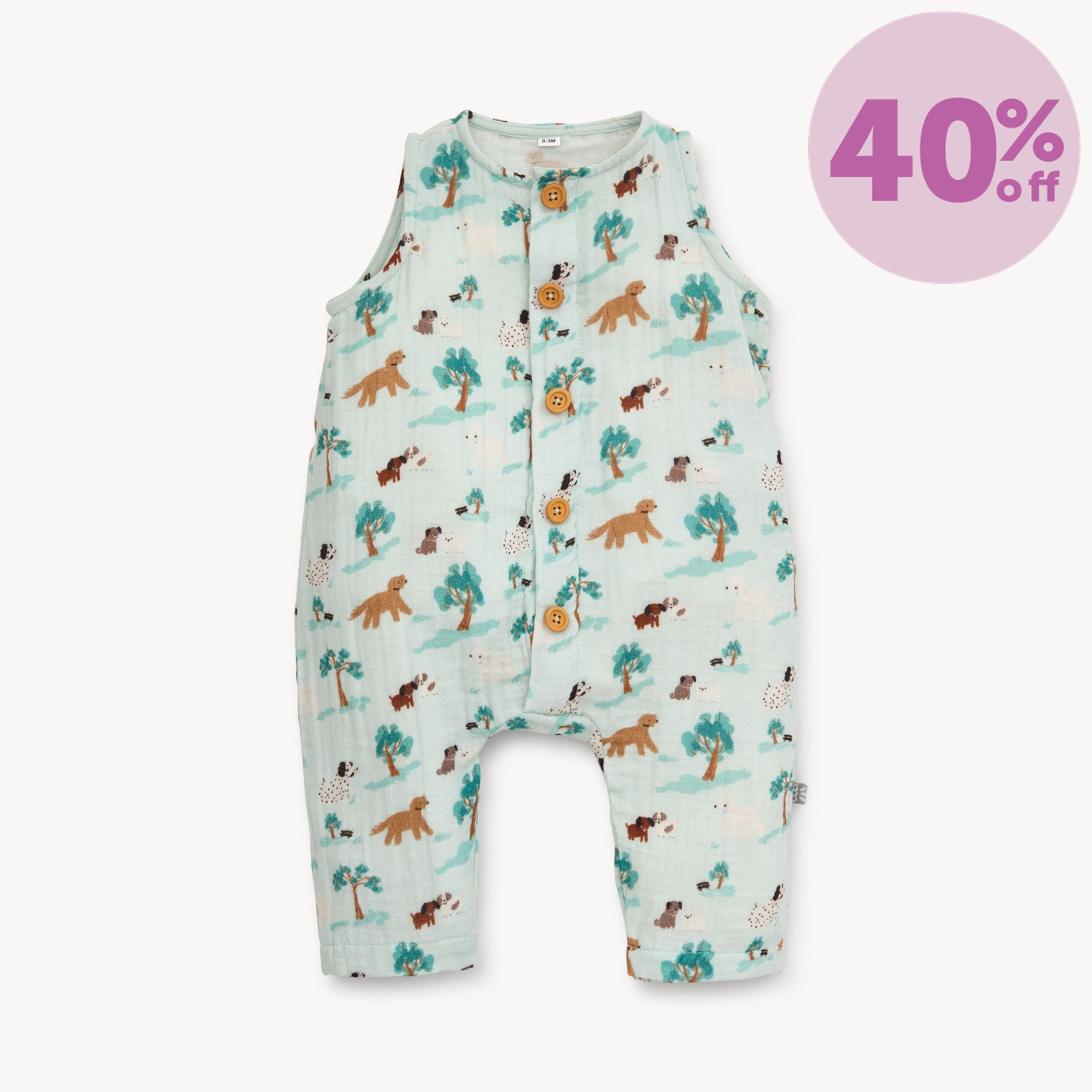 central bark cotton gauze magnetic sleeveless romper