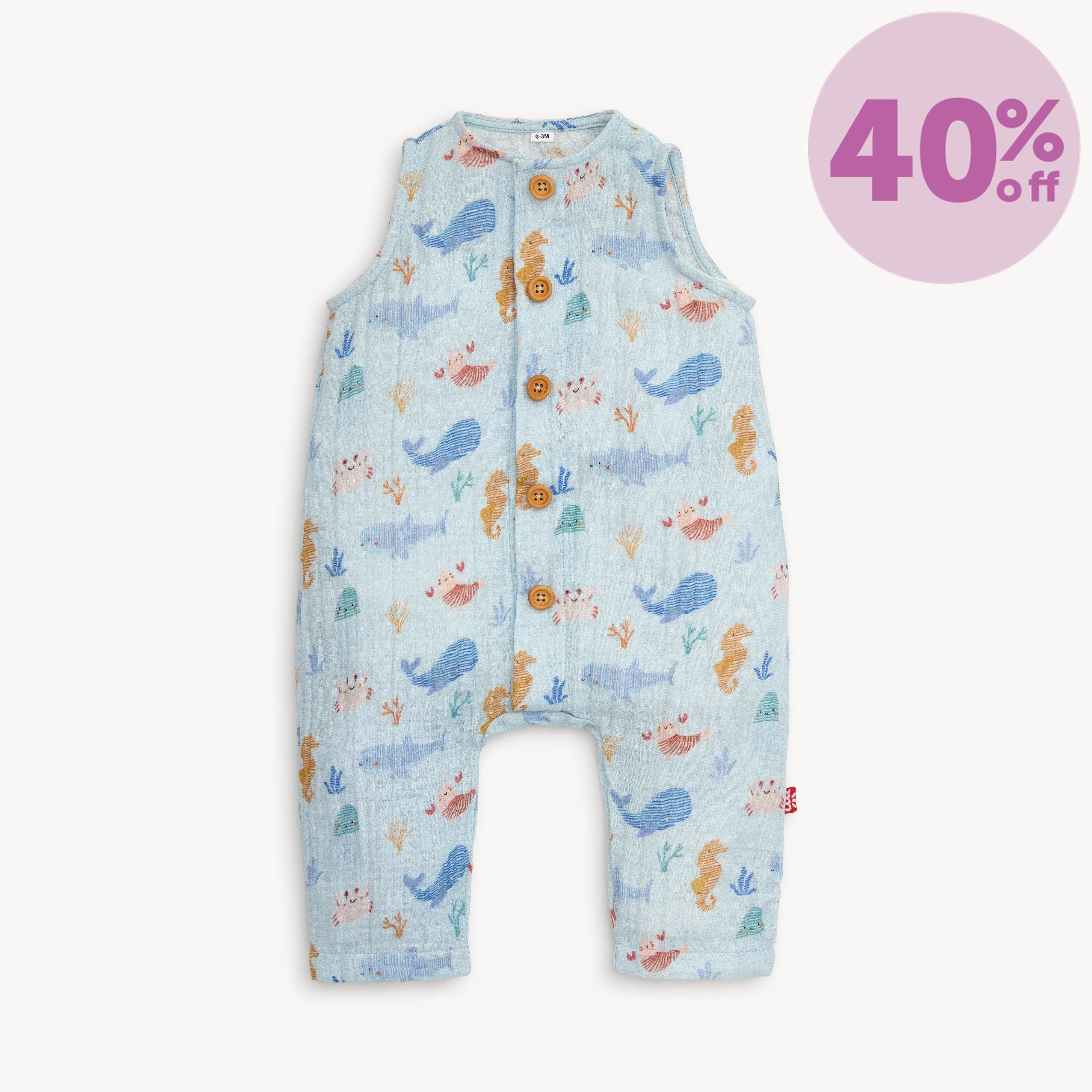 deep sea jubilee cotton gauze magnetic sleeveless romper