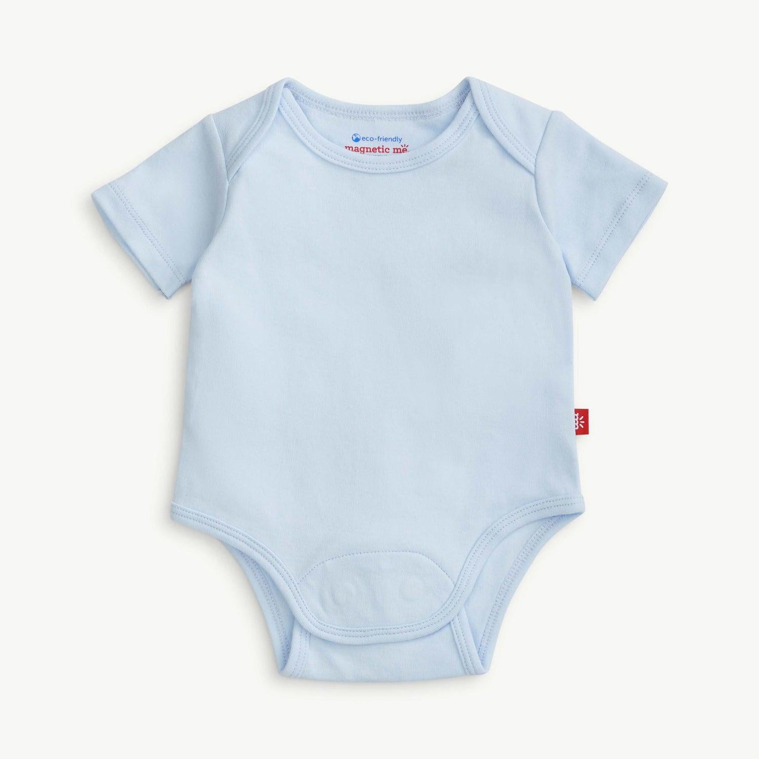 soft baby blue organic cotton magnetic bodysuit