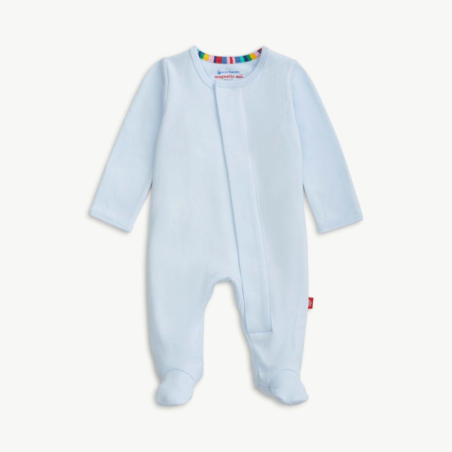 soft baby blue organic cotton magnetic parent favorite footie