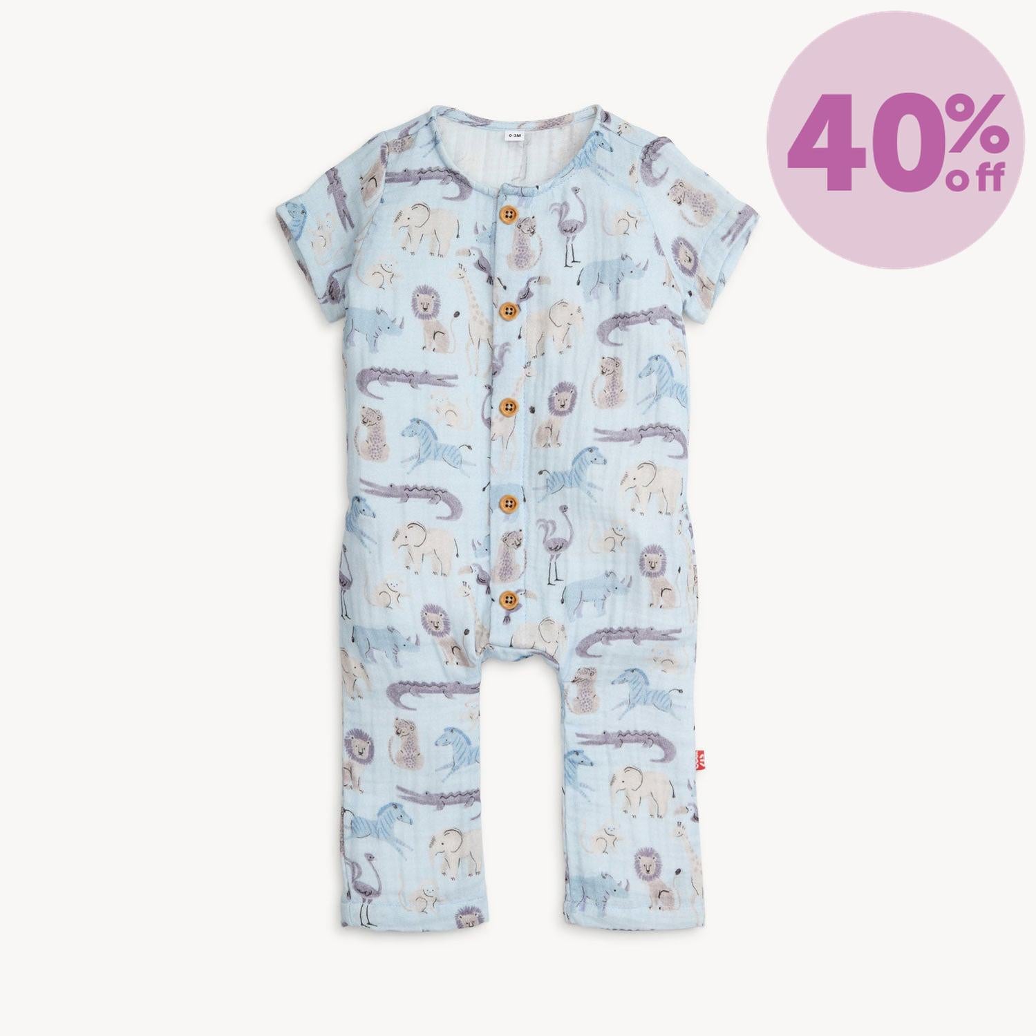 jungle jazz cotton gauze magnetic short sleeve romper
