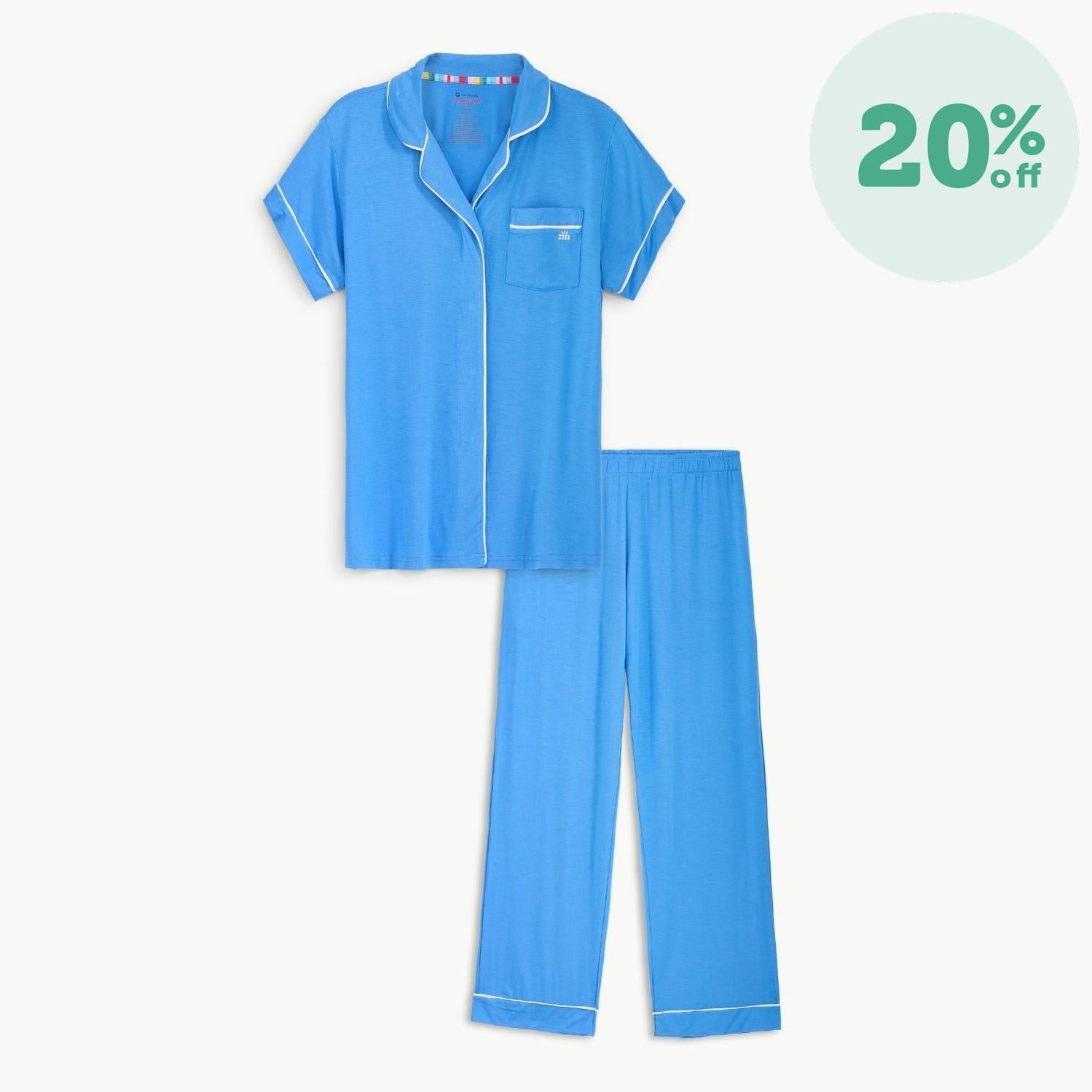 women's seaport blue modal magnetic classic with a twist short sleeve pajama set
