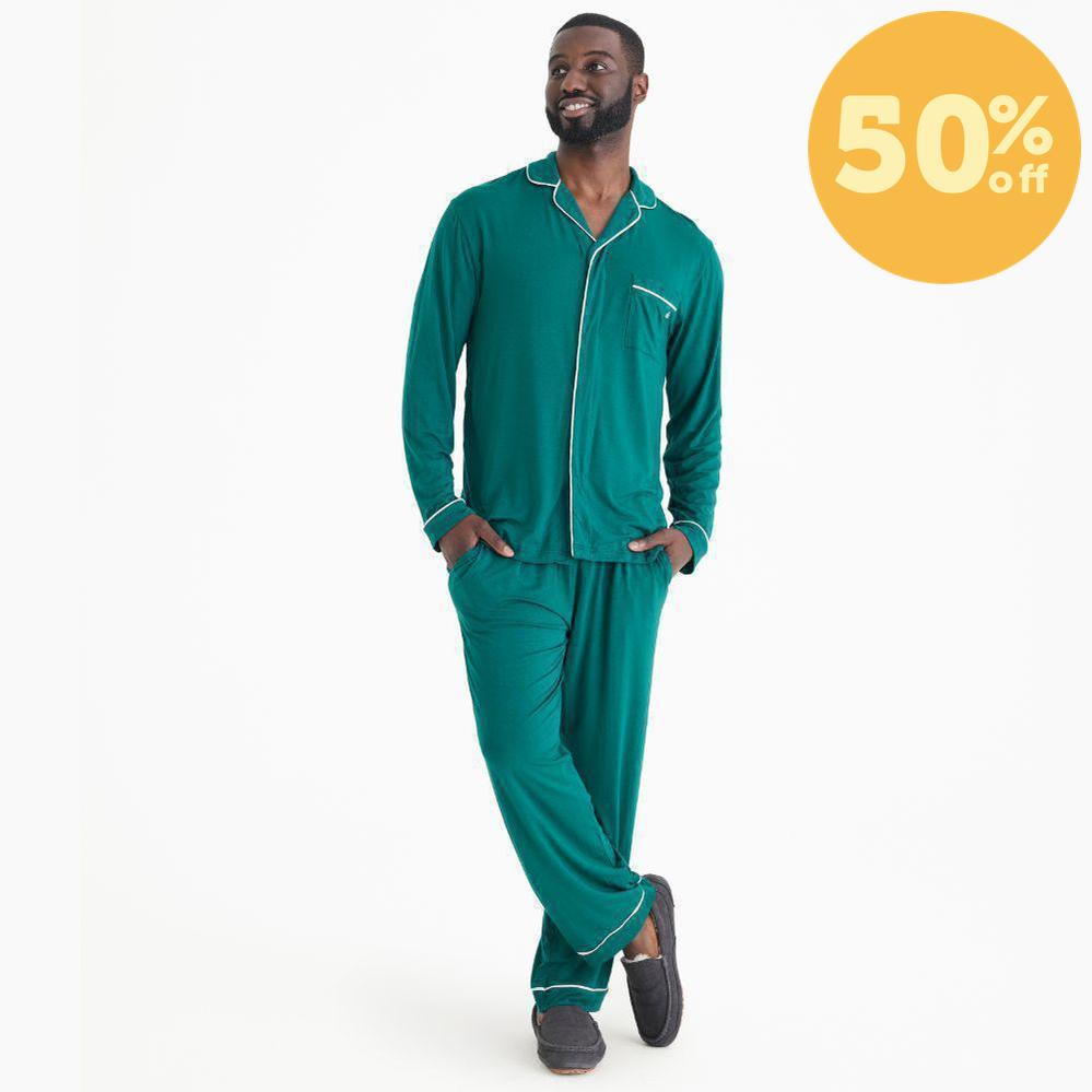 men's deep emerald modal magnetic classic with a twist long sleeve pajama set