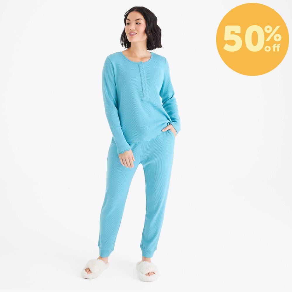 women's waterfall waffle modal magnetic long sleeve jogger set