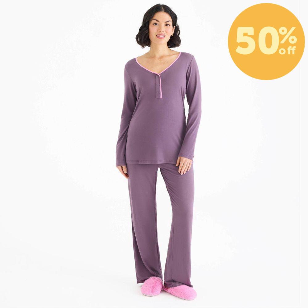 women's eggplant modal magnetic signature long sleeve pajama set