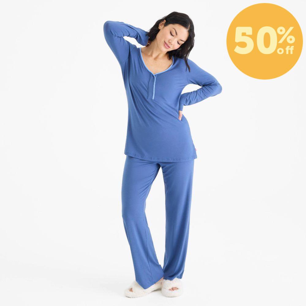 women's symphony blue modal magnetic signature long sleeve pajama set