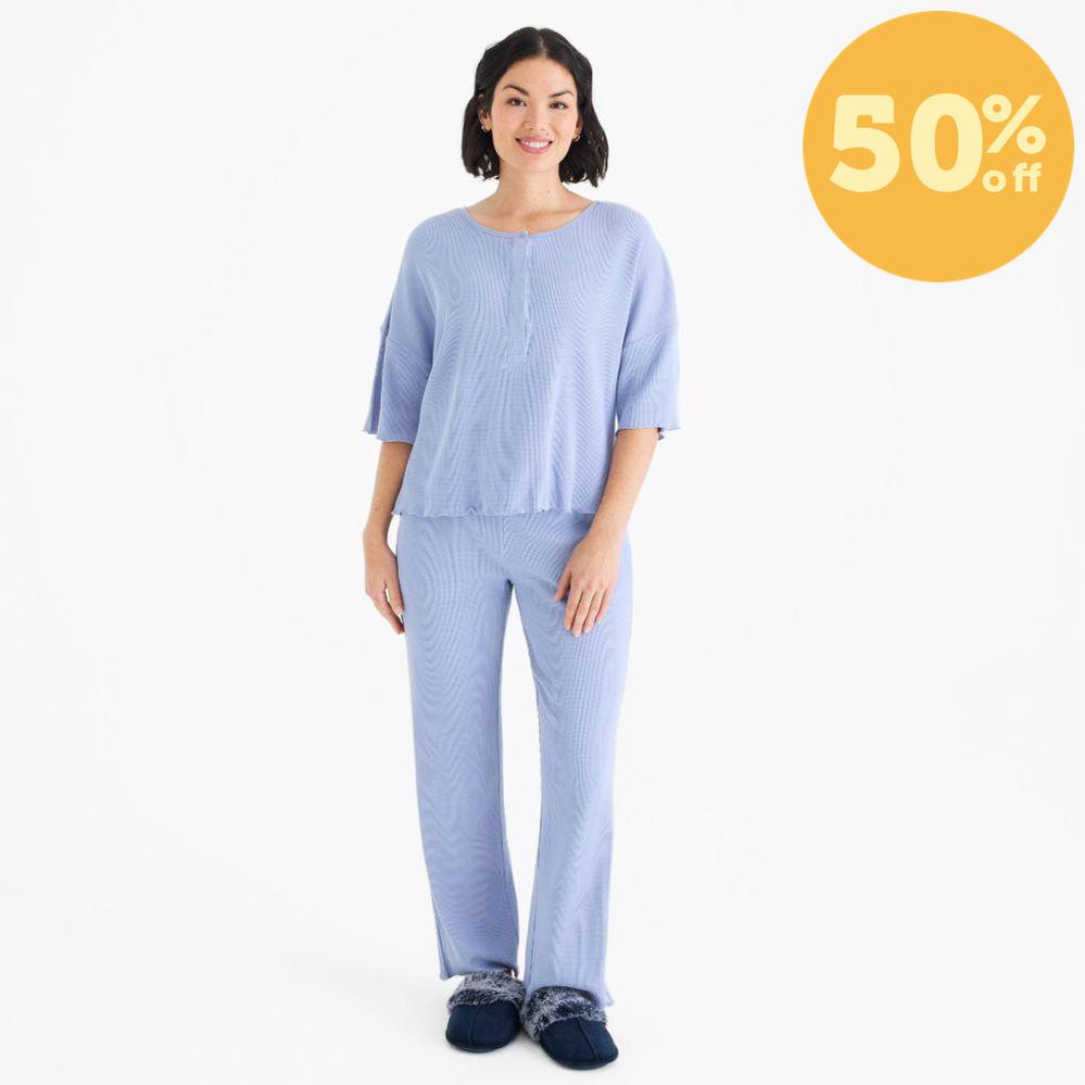 soft slate waffle modal boxy short sleeve pajama set
