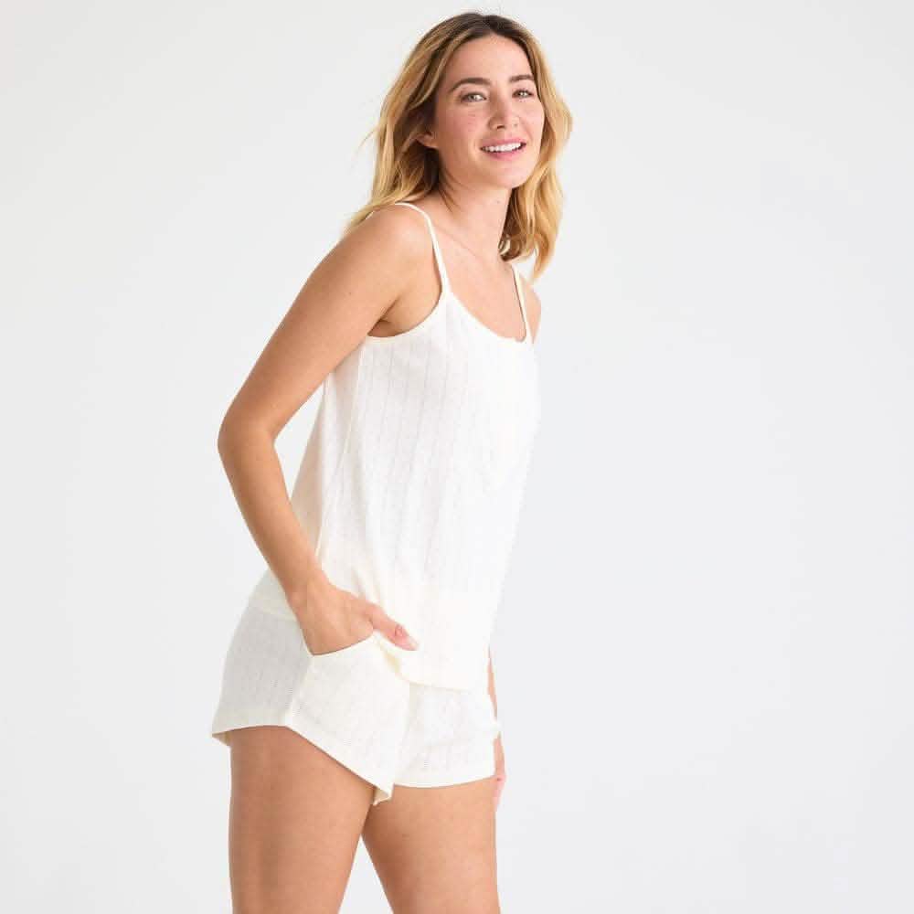love lines tofu organic cotton pointelle magnetic dream sleep tank + shorts pajama set