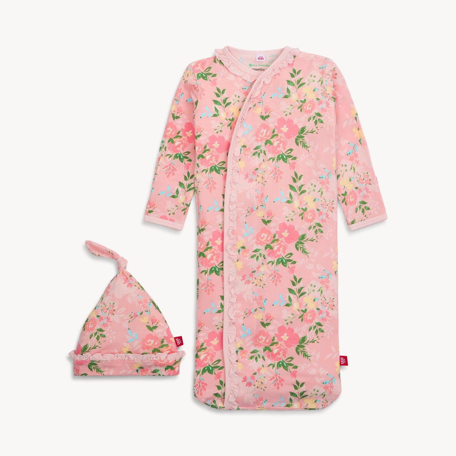 ainslee modal magnetic cozy sleeper gown + hat set with ruffles