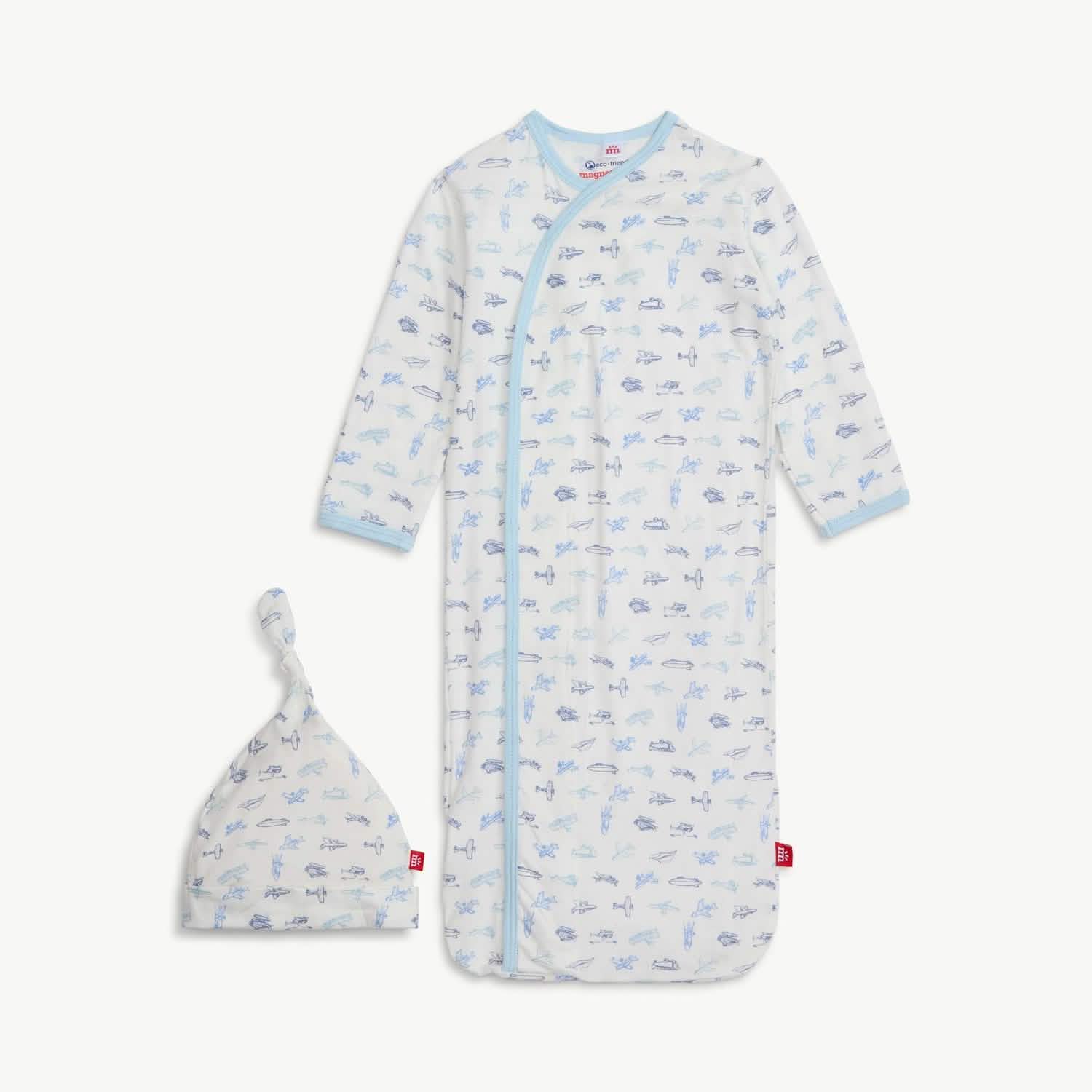 airplanes modal magnetic cozy sleeper gown + hat set