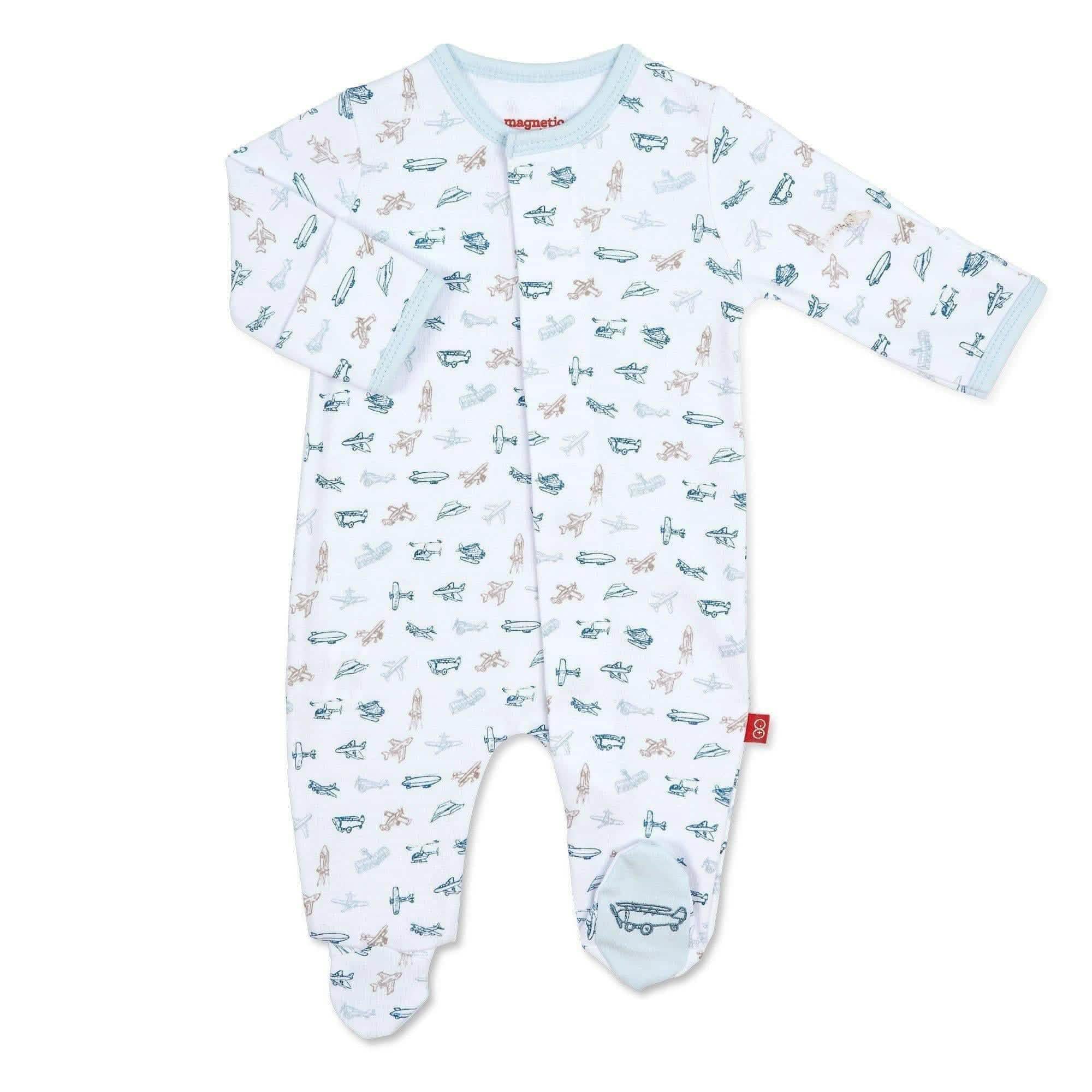 airplanes organic cotton magnetic parent favorite footie - re-loved
