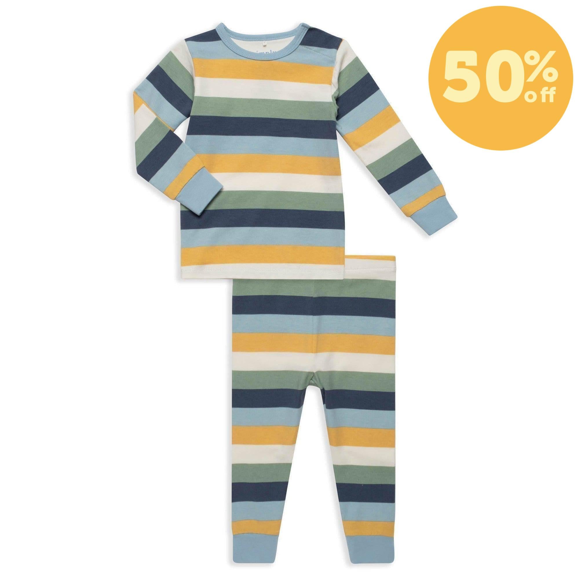 big multi stripe blue cloudstretch™ magnetic toddler pajama set