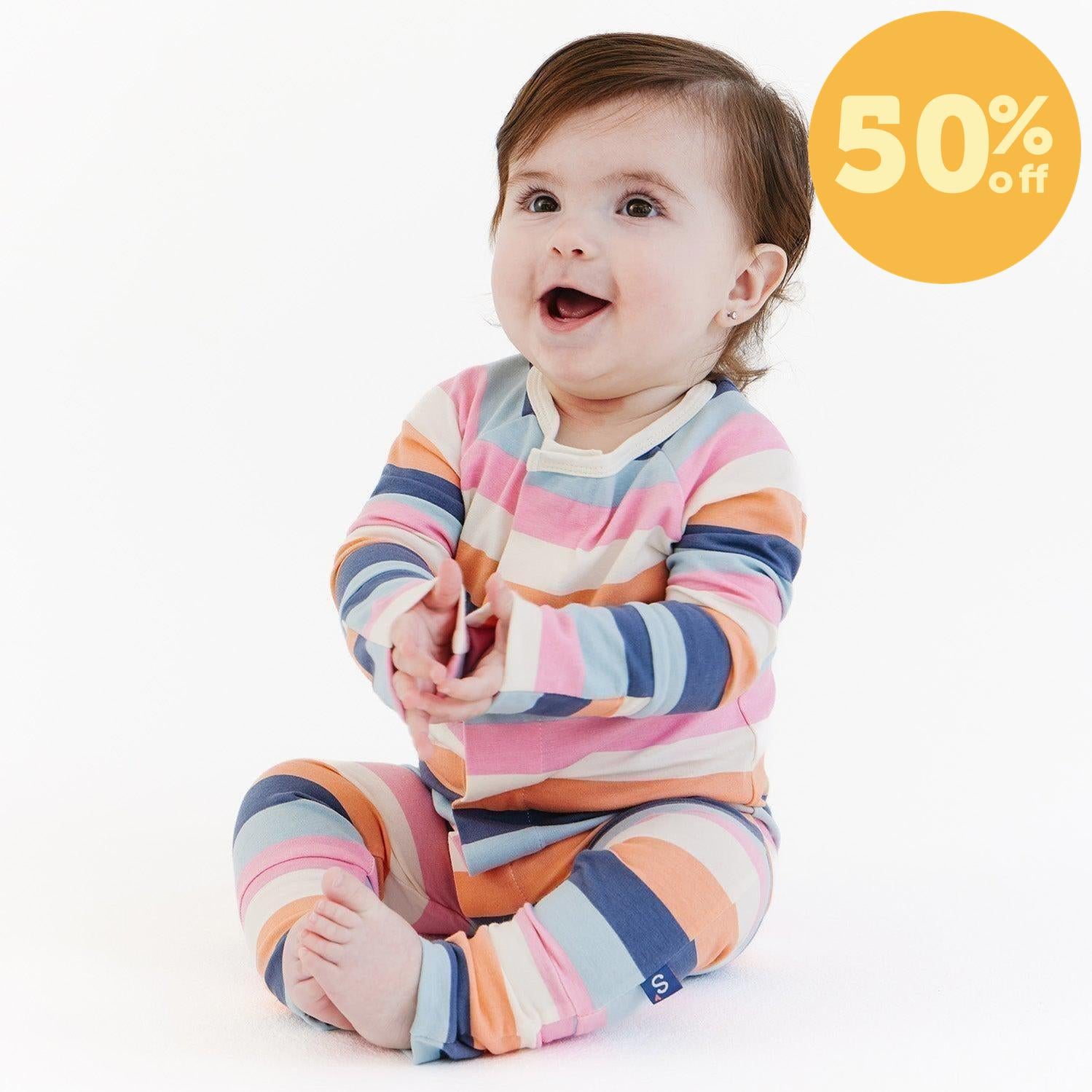 big multi stripe pink cloudstretch™ magnetic convertible coveralls