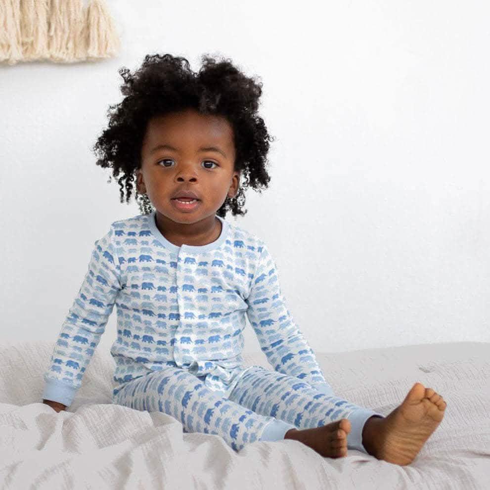 blue dancing elephants organic cotton magnetic coverall - re-loved
