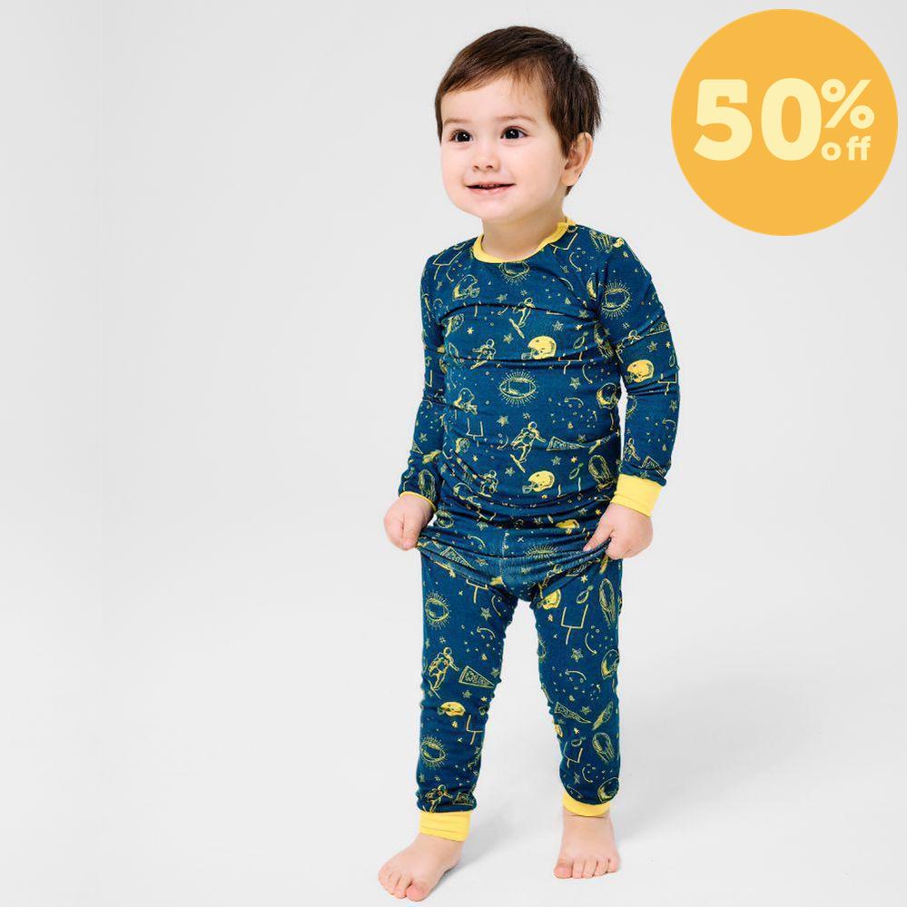 blue game day modal magnetic no drama pajama kids long sleeve set