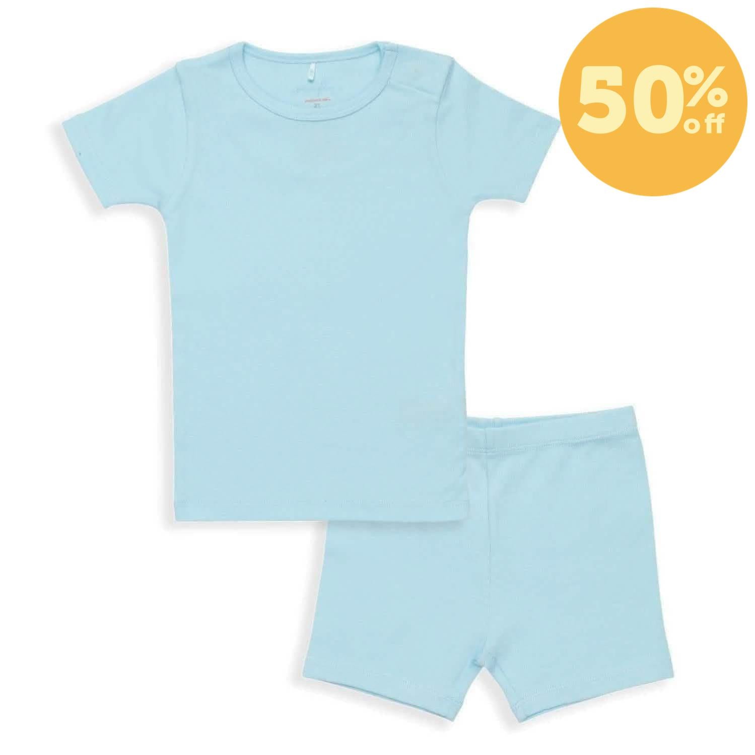 blue water organic cotton magnetic kids pajama shortie set