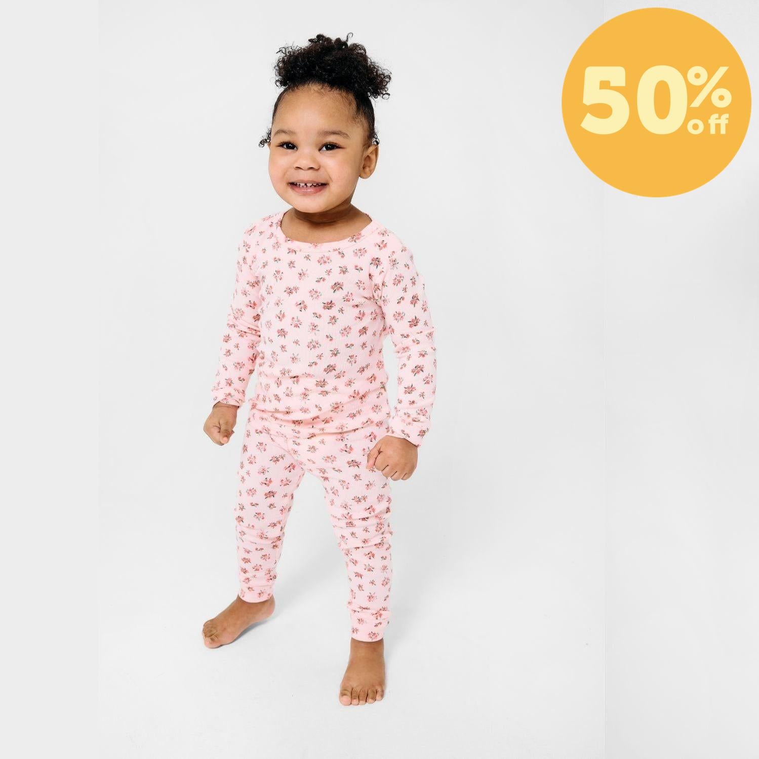 bouquet de fleurs organic cotton magnetic no drama pajama kids long sleeve set