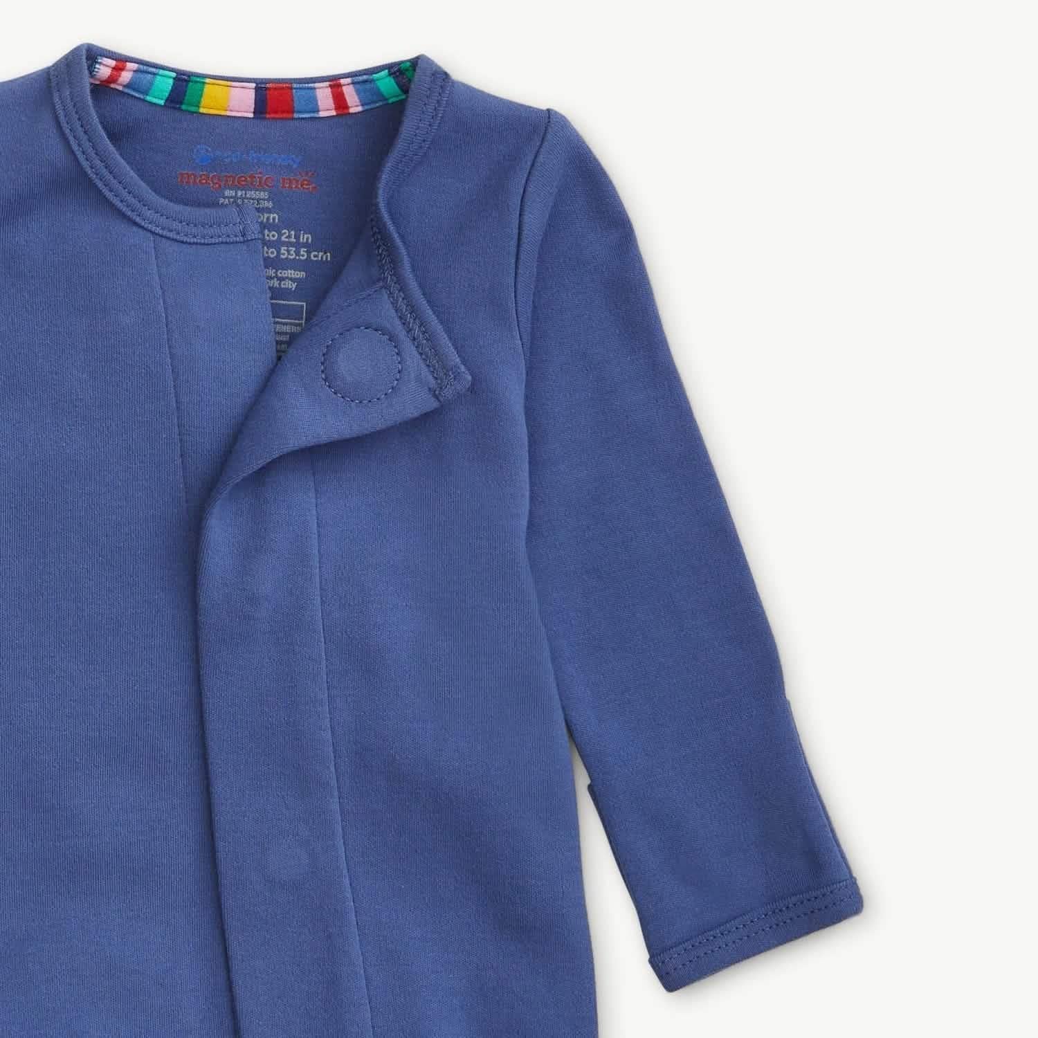 chambray organic cotton magnetic parent favorite footie