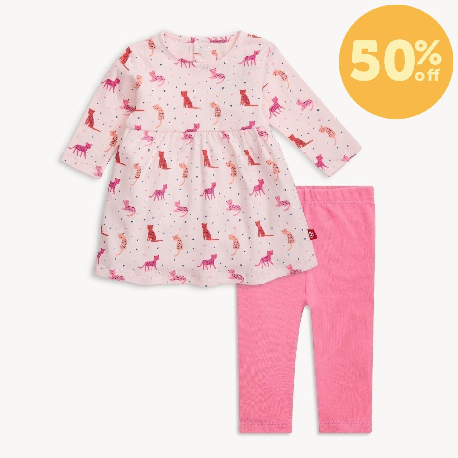 cheetah bonita organic cotton magnetic little baby dress + legging set
