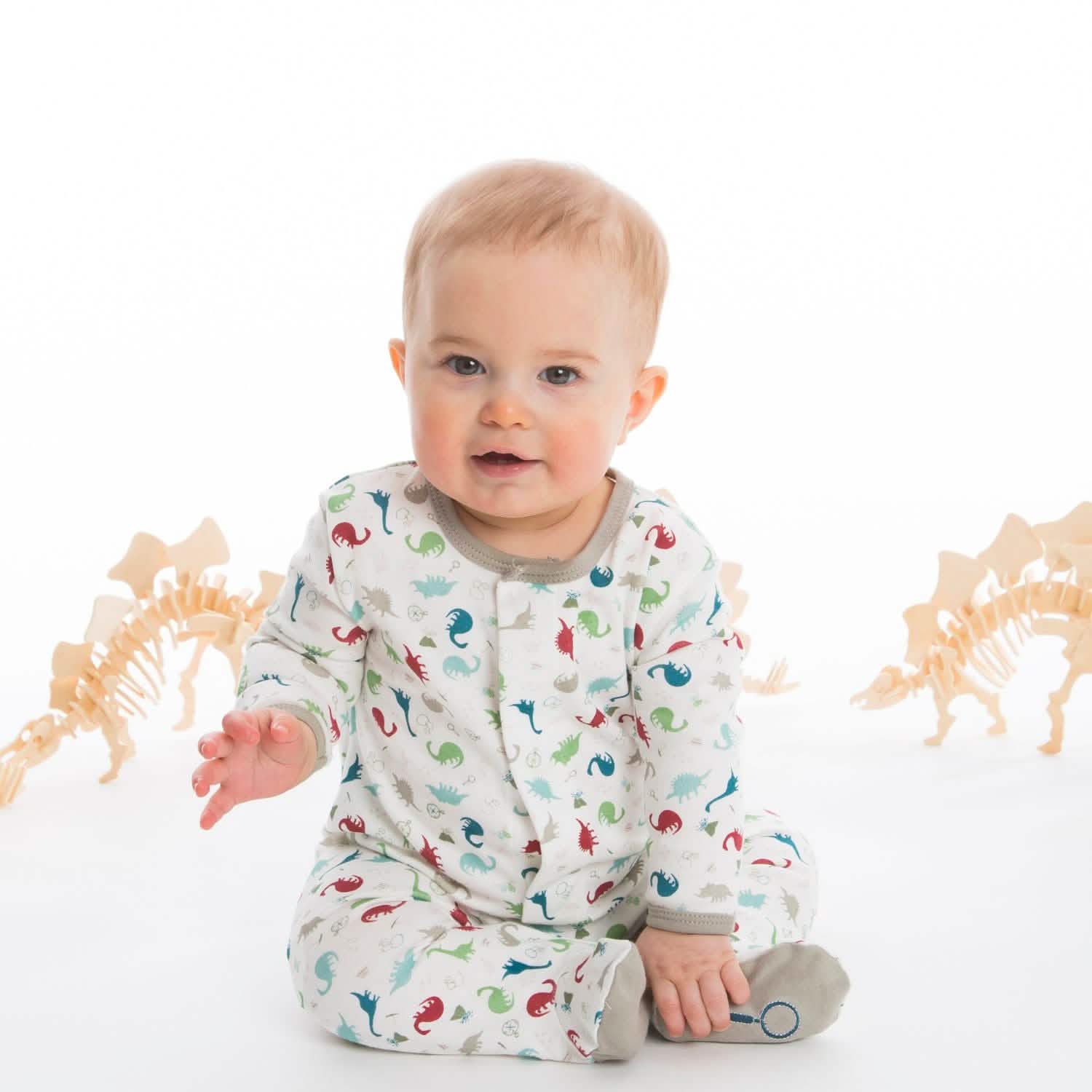 dino expedition organic cotton magnetic parent favorite footie - re-loved