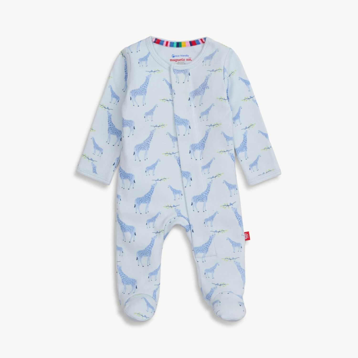 blue jolie giraffe organic cotton magnetic parent favorite footie