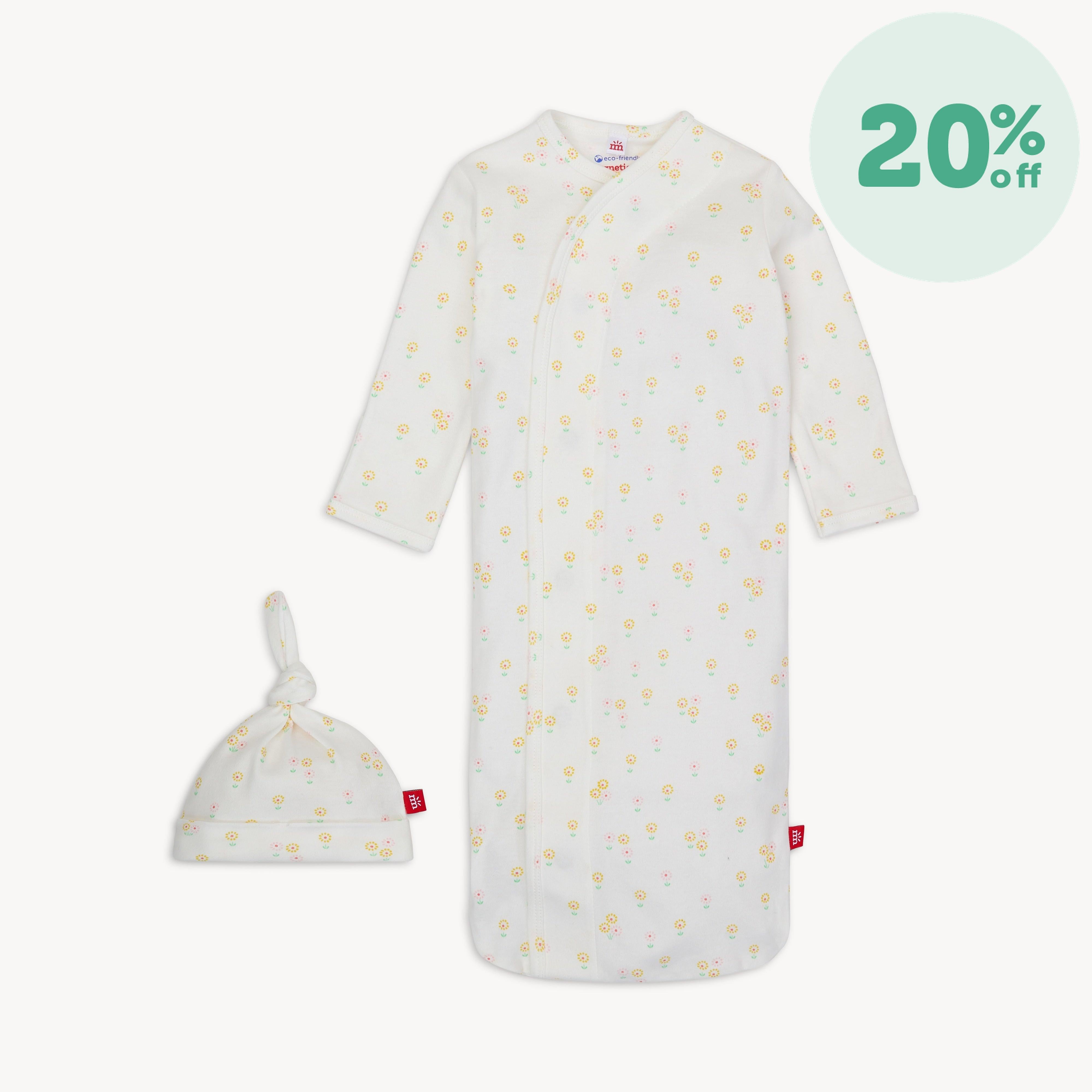 evangeline organic cotton magnetic cozy sleeper gown + hat set