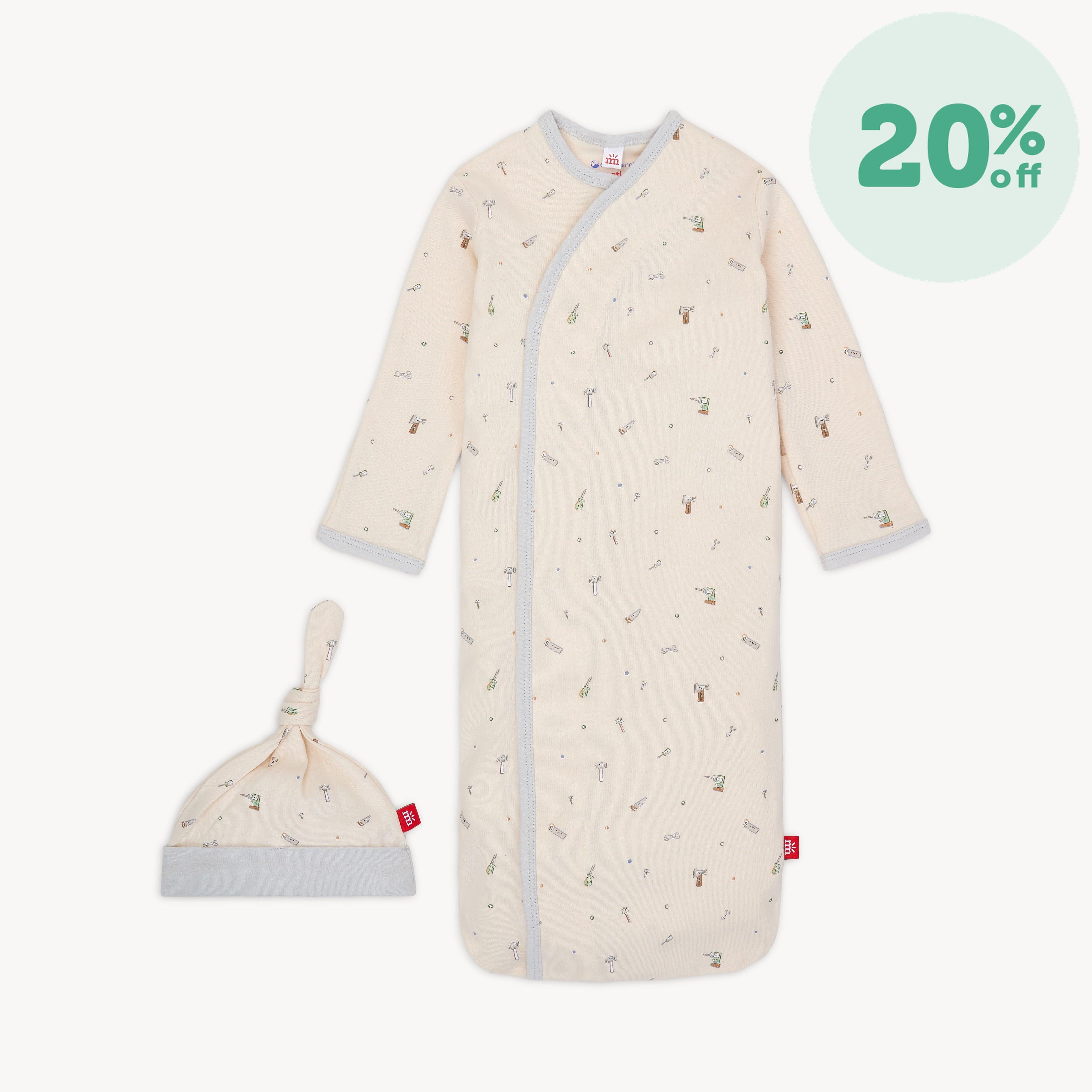 fix it friends organic cotton magnetic cozy sleeper gown + hat set