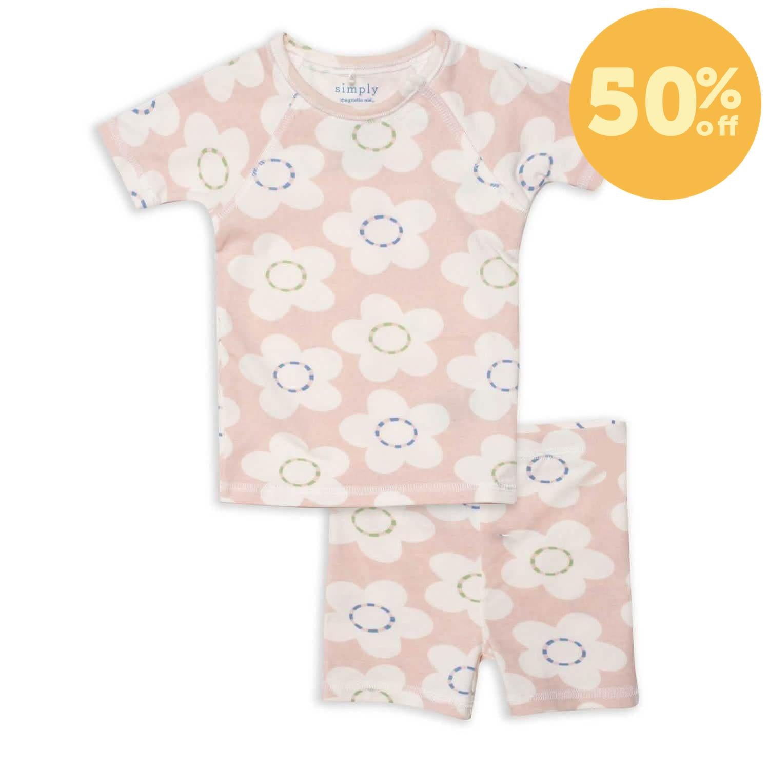 flower Cloudstretch™ magnetic toddler pajama shortie set