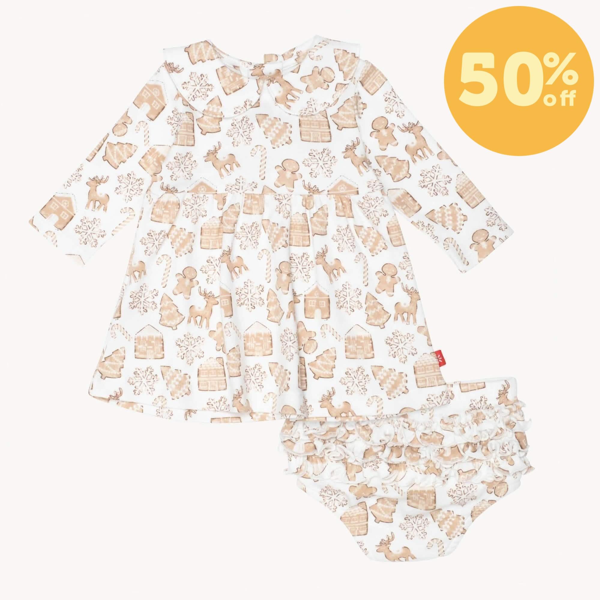 gingerbread lane organic cotton magnetic little baby dress + diaper cover set