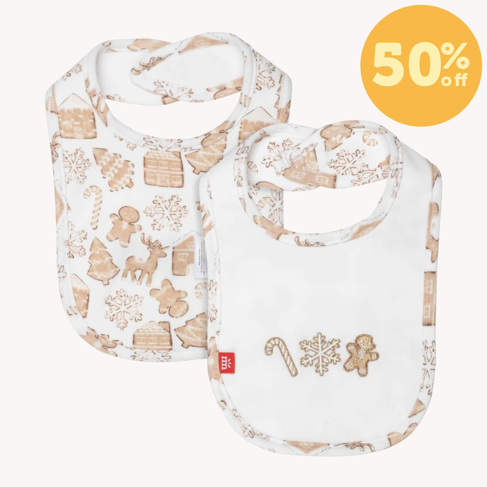 gingerbread lane organic cotton magnetic stay dry infant reversible bib