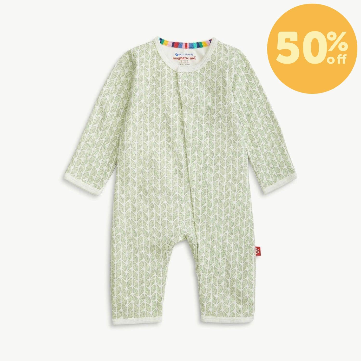 green cable leaf organic cotton magnetic coverall