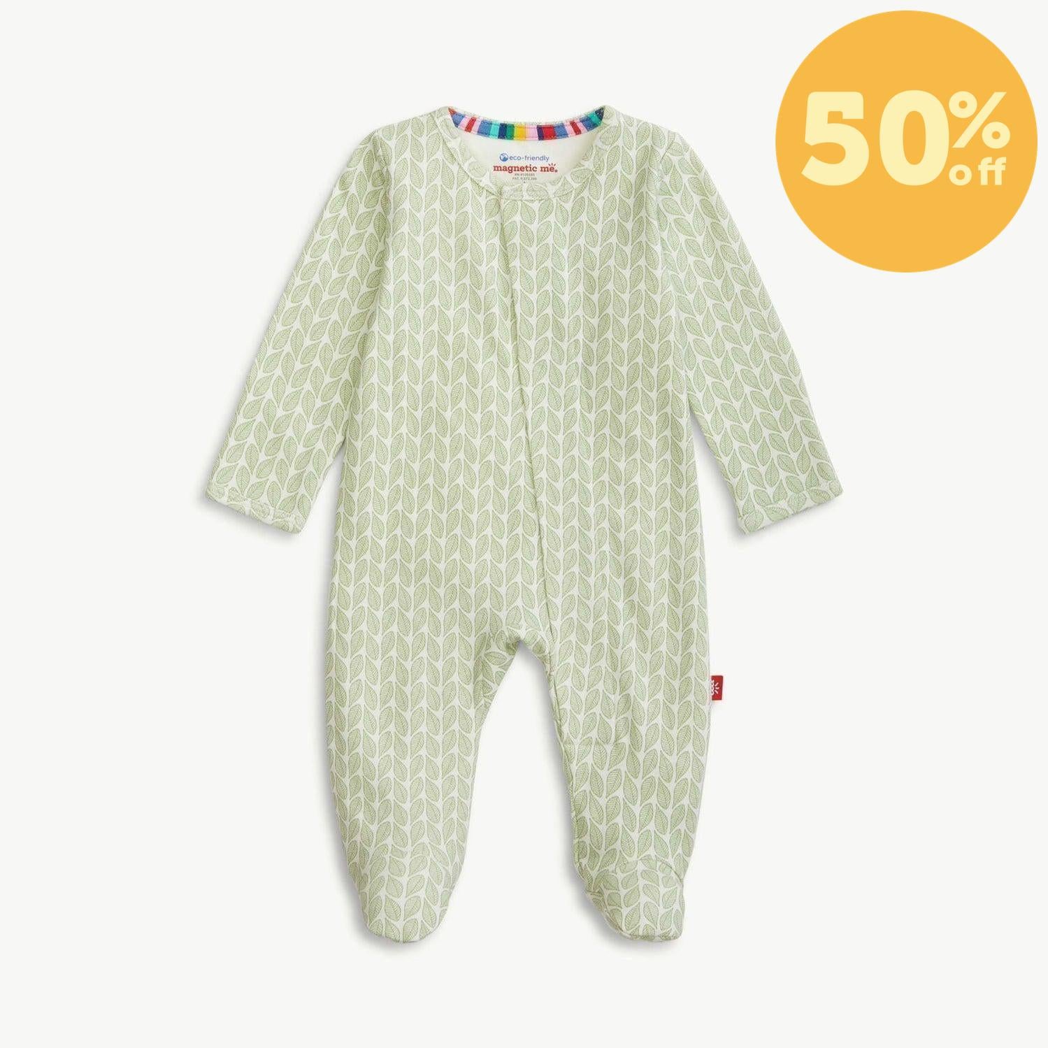 green cable leaf organic cotton magnetic parent favorite footie