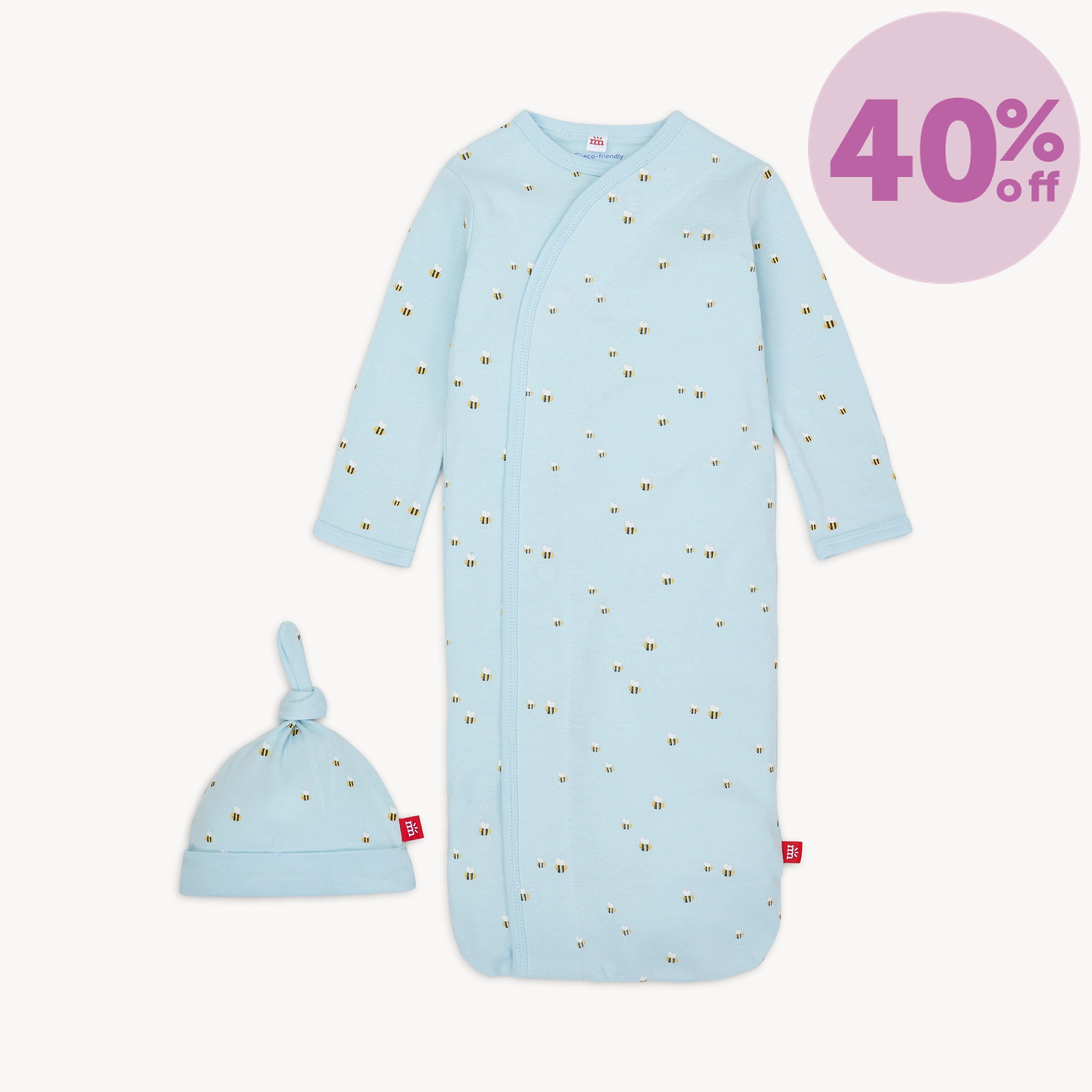 honey hill organic cotton magnetic cozy sleeper gown + hat set