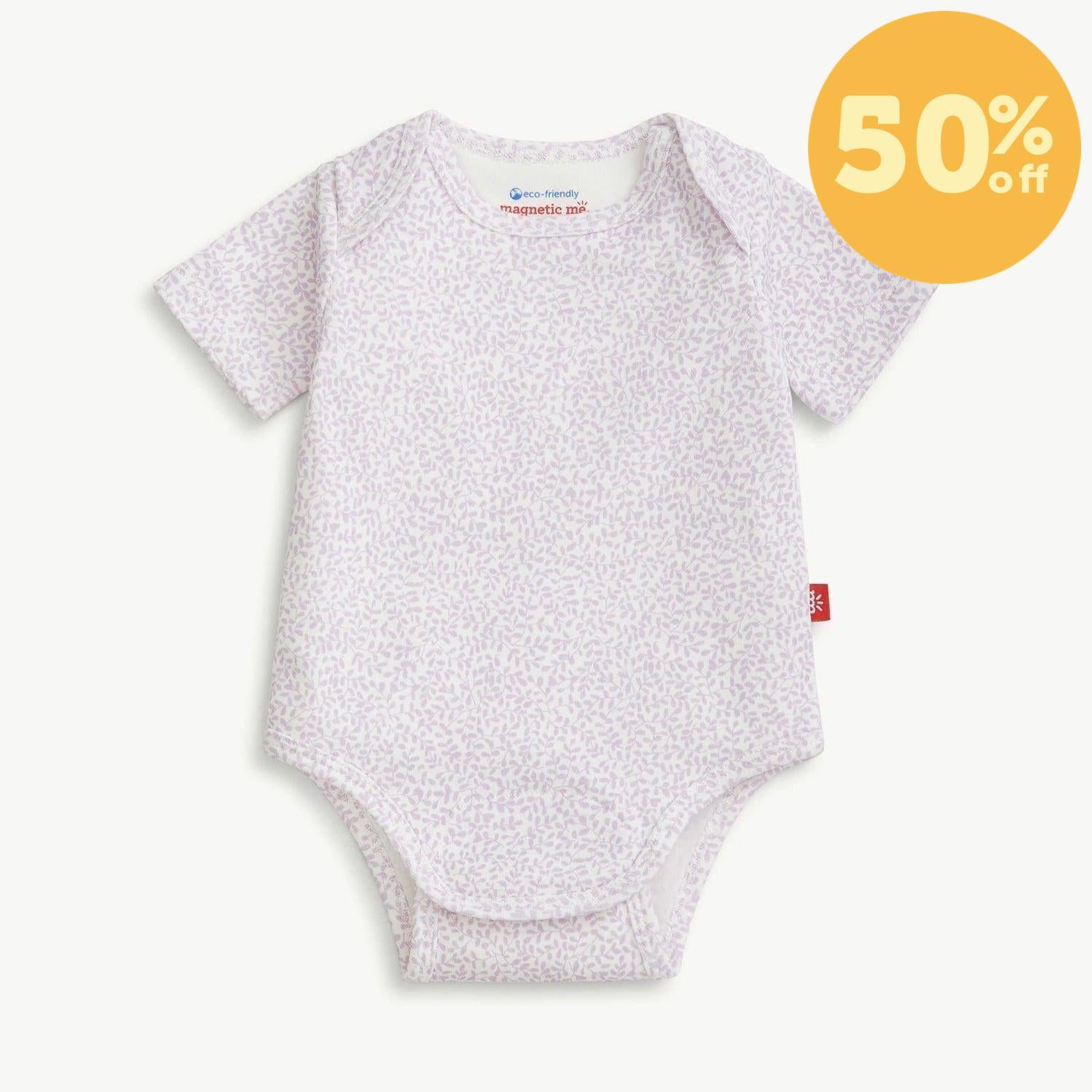 lilac foliage organic cotton magnetic bodysuit