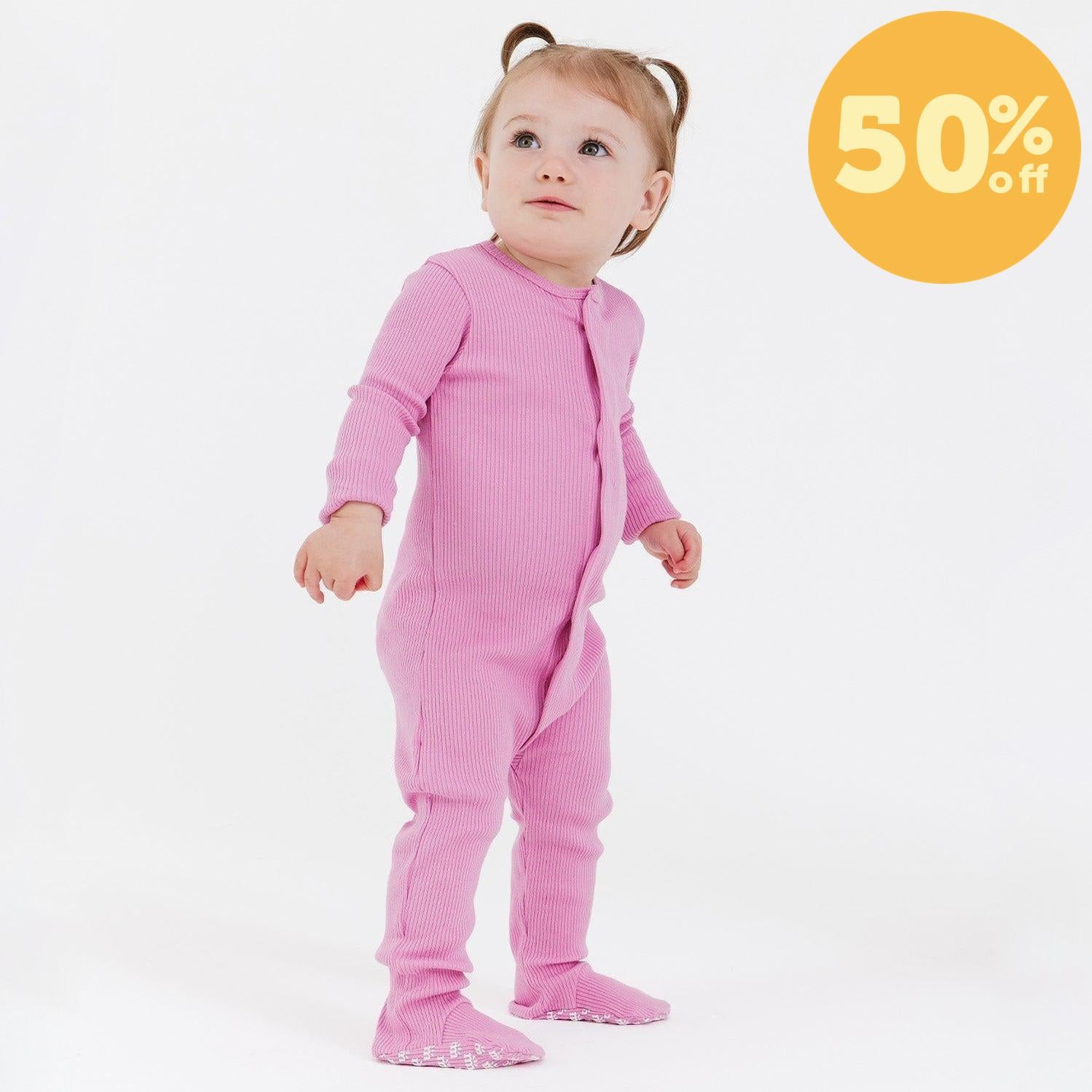 mauve ribbed organic cotton magnetic parent favorite footie