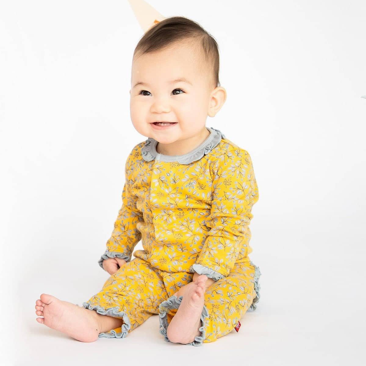 olive my love organic cotton magnetic fuss free coverall with ruffles - re-loved