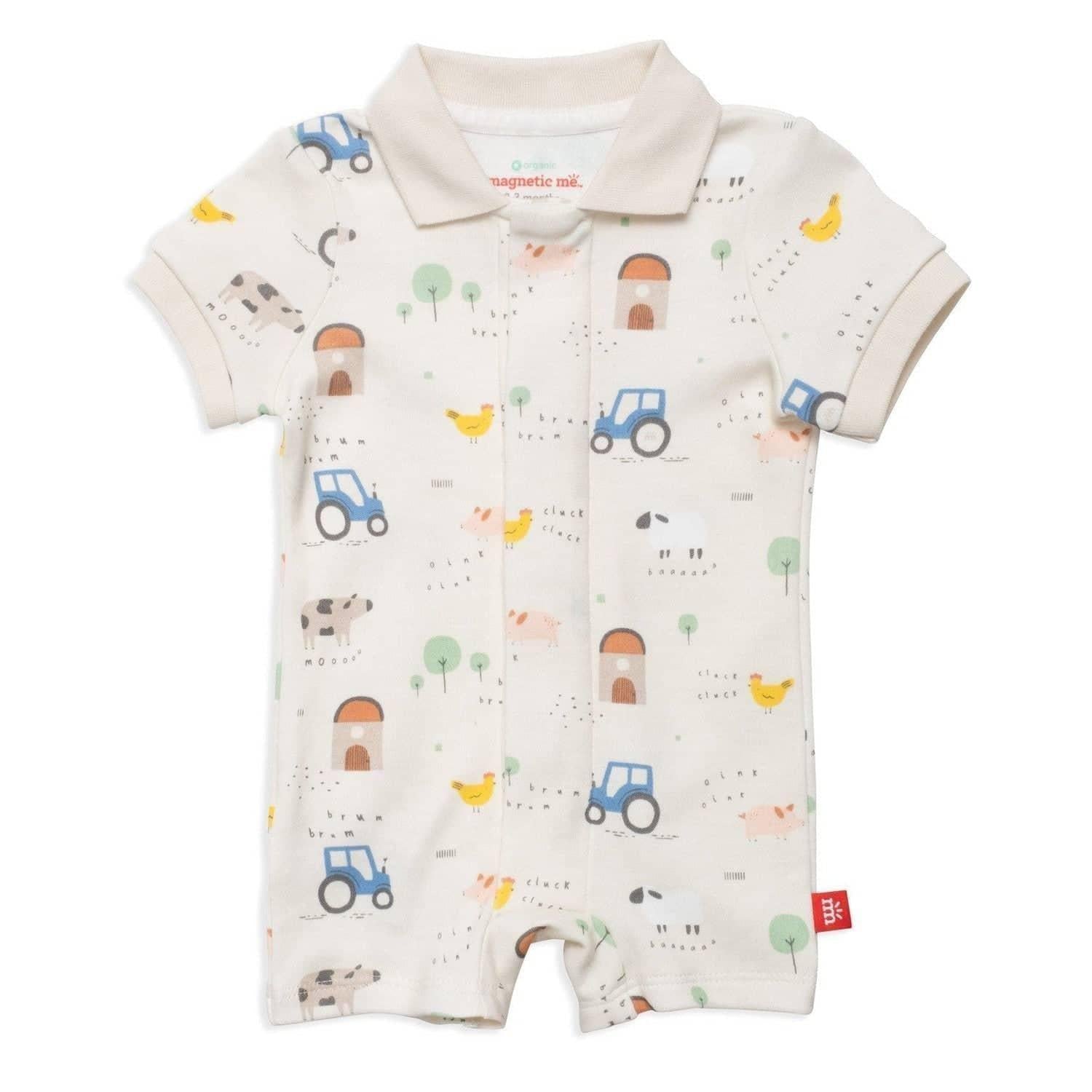 pasture bedtime organic cotton magnetic short sleeve romper - re-loved