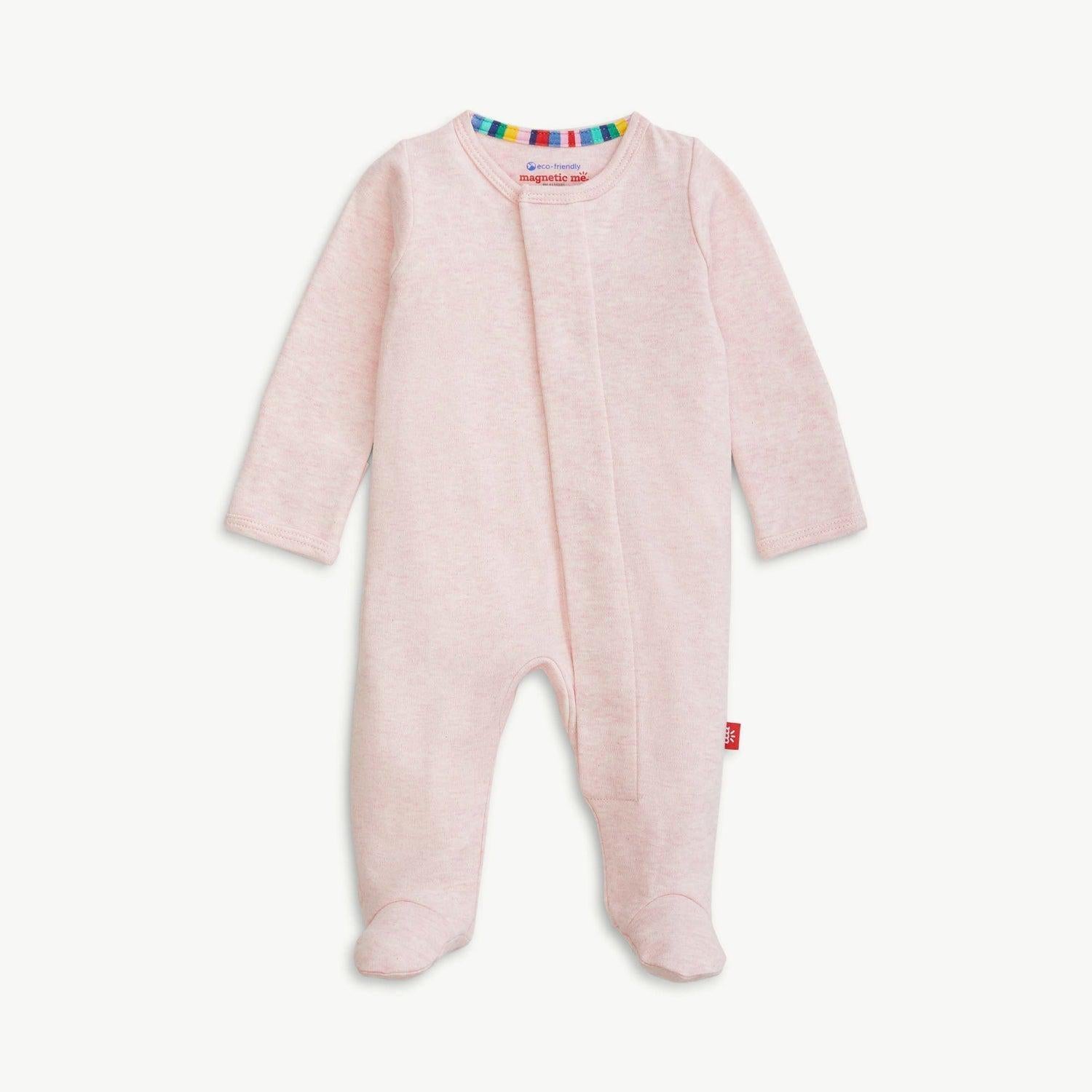 pink melange organic cotton magnetic parent favorite footie - re-loved