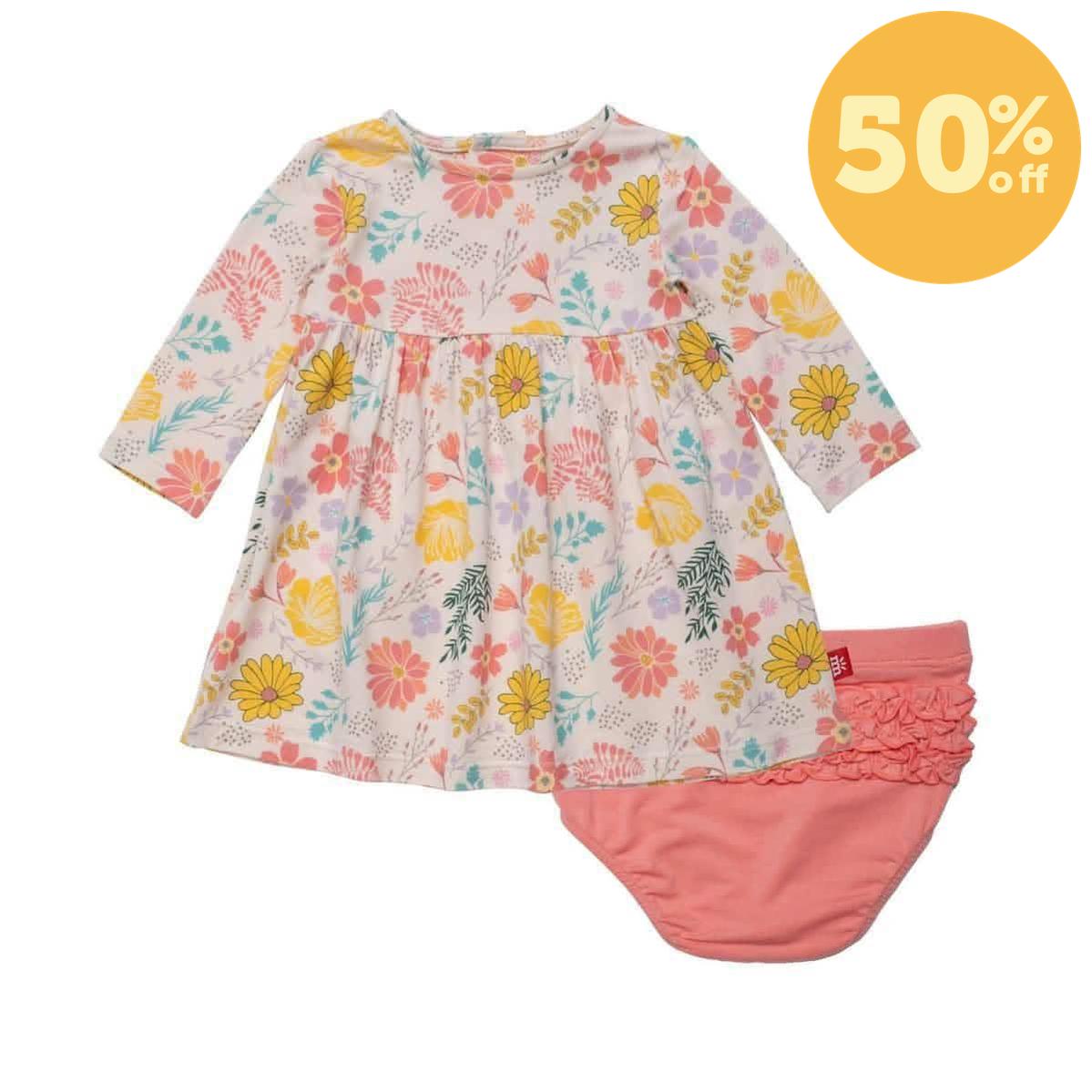 primrose cottage modal magnetic little baby dress + diaper cover set
