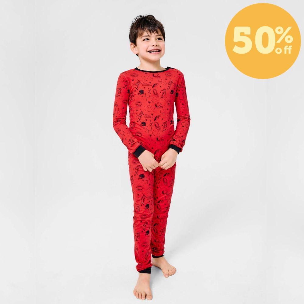red game day modal magnetic no drama pajama kids long sleeve set