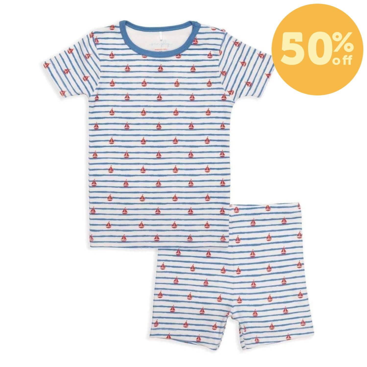 sailing vibe organic cotton magnetic kids pajama shortie set