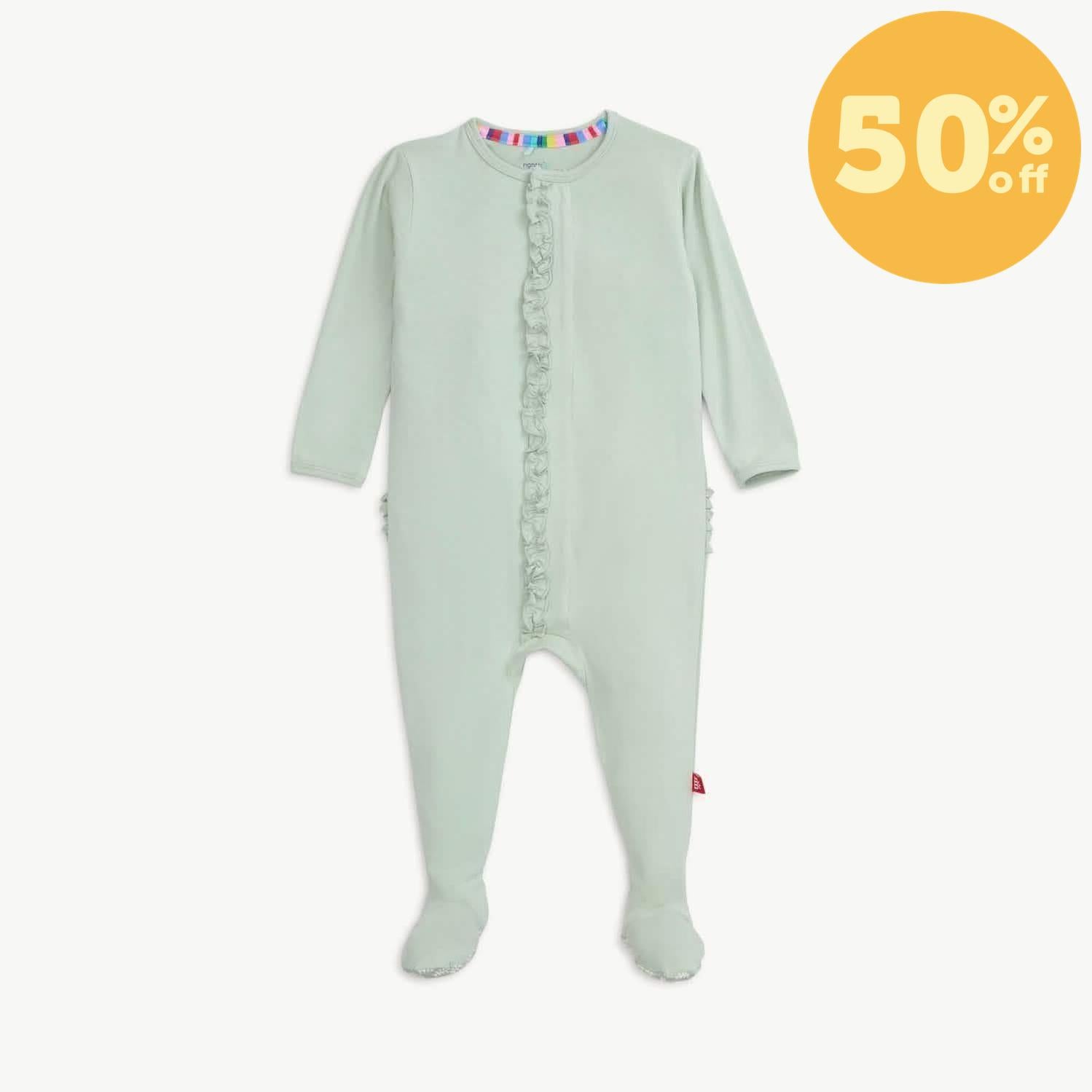 sea foam RightFit™ magnetic parent favorite footie with ruffles