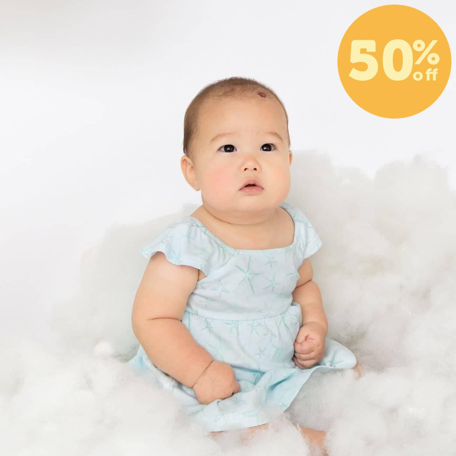 shine bright like a starfish organic cotton magnetic little baby dress + diaper cover set