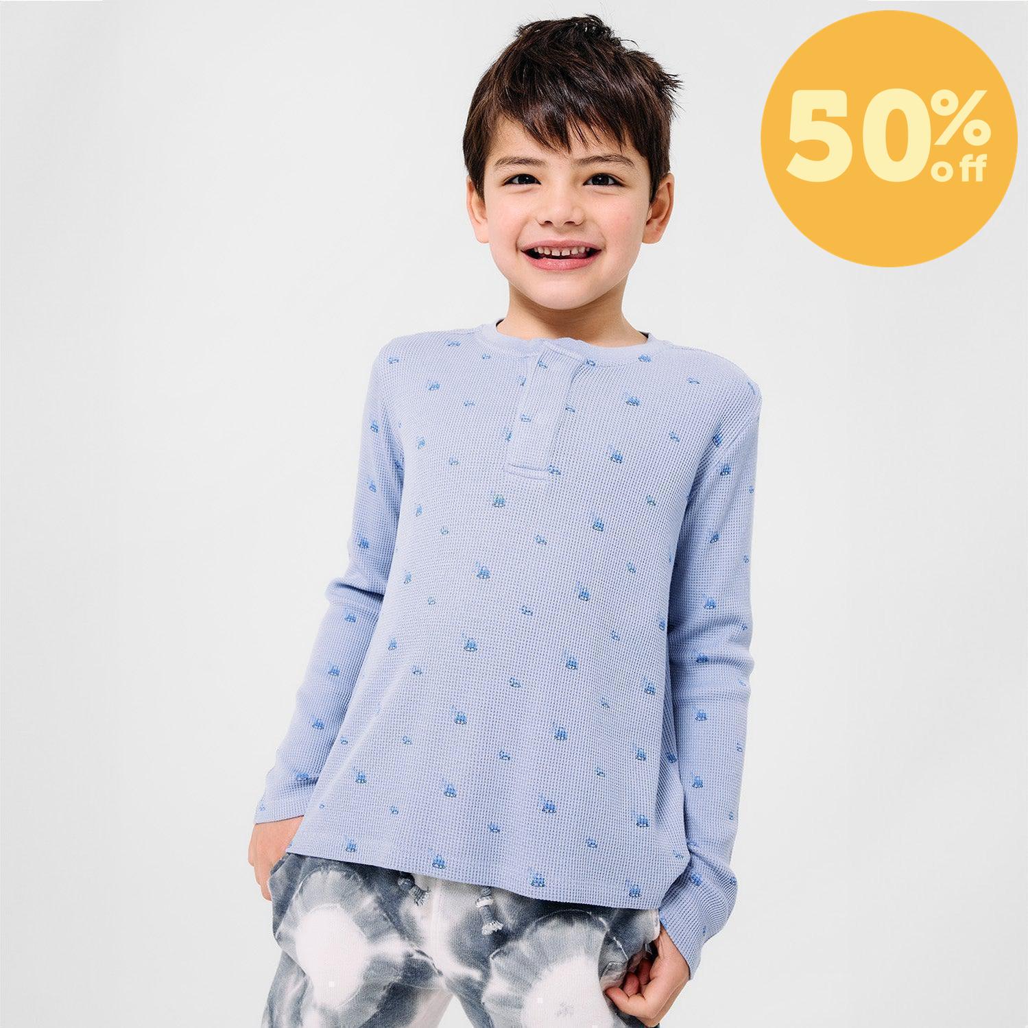 soft slate print waffle modal magnetic henley top