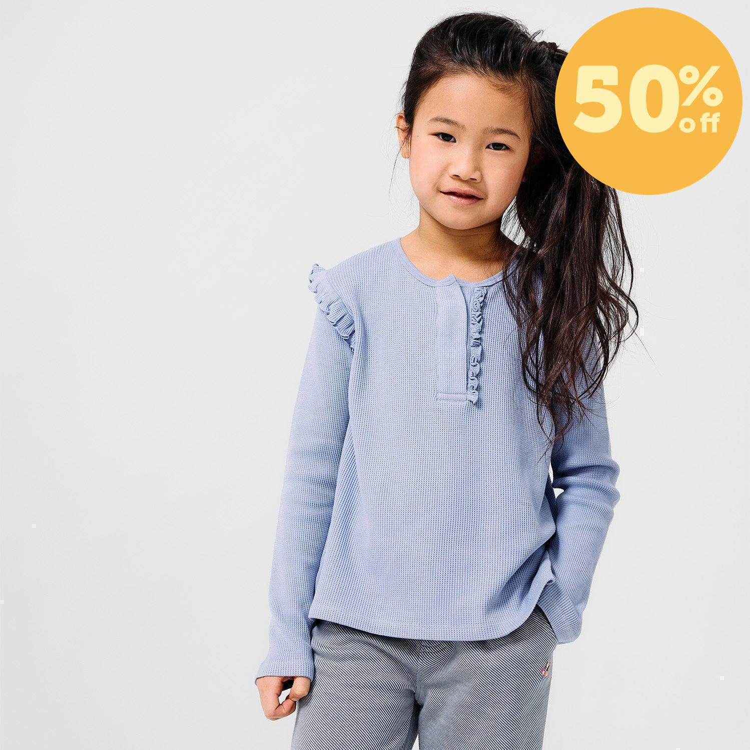 soft slate waffle modal magnetic henley top with ruffles