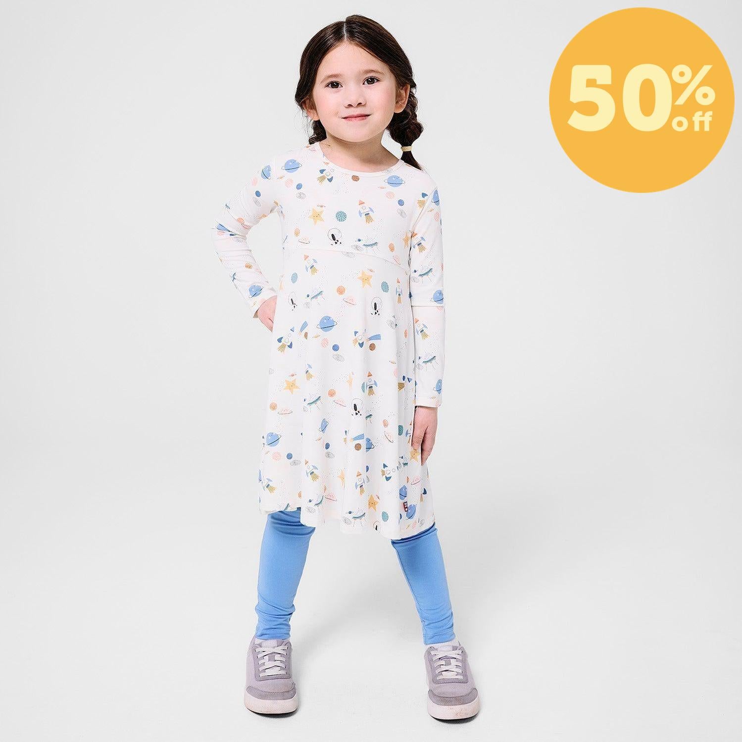 stellar tails modal magnetic easy peasy dress + legging set