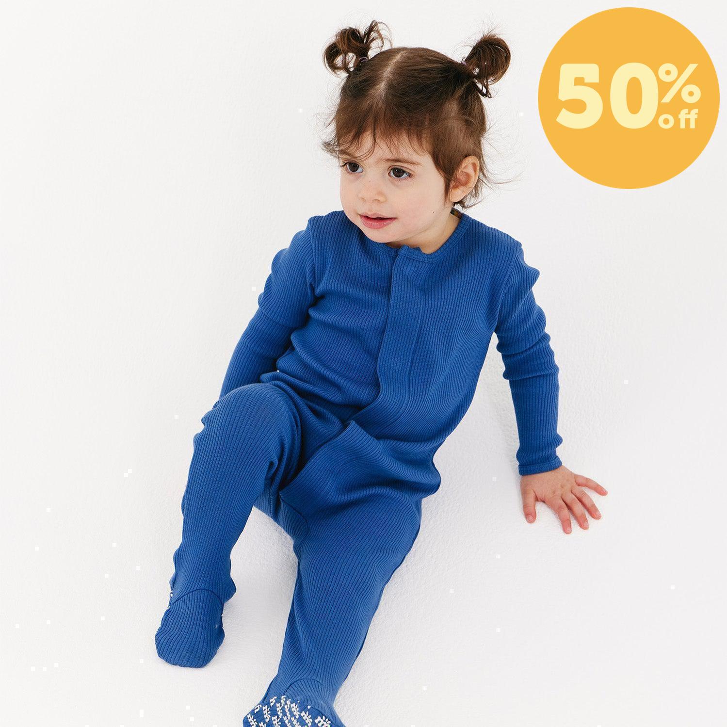 symphony blue ribbed cotton magnetic parent favorite footie
