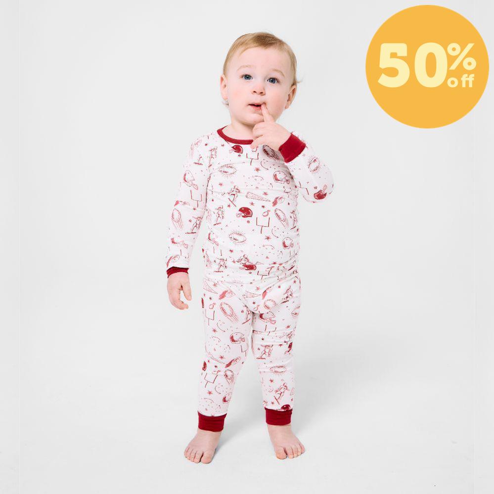 white game day modal magnetic no drama pajama toddler long sleeve set