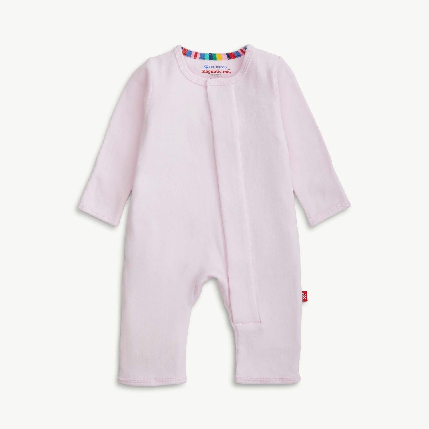 soft petal pink organic cotton magnetic coverall